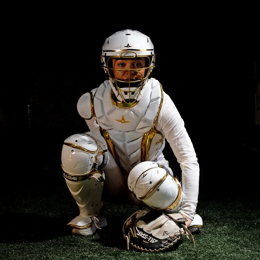 All-Star MVP Pro PHX™ Diamond Series Softball Catcher's Kit | White/Gold (Medium) - Image 5