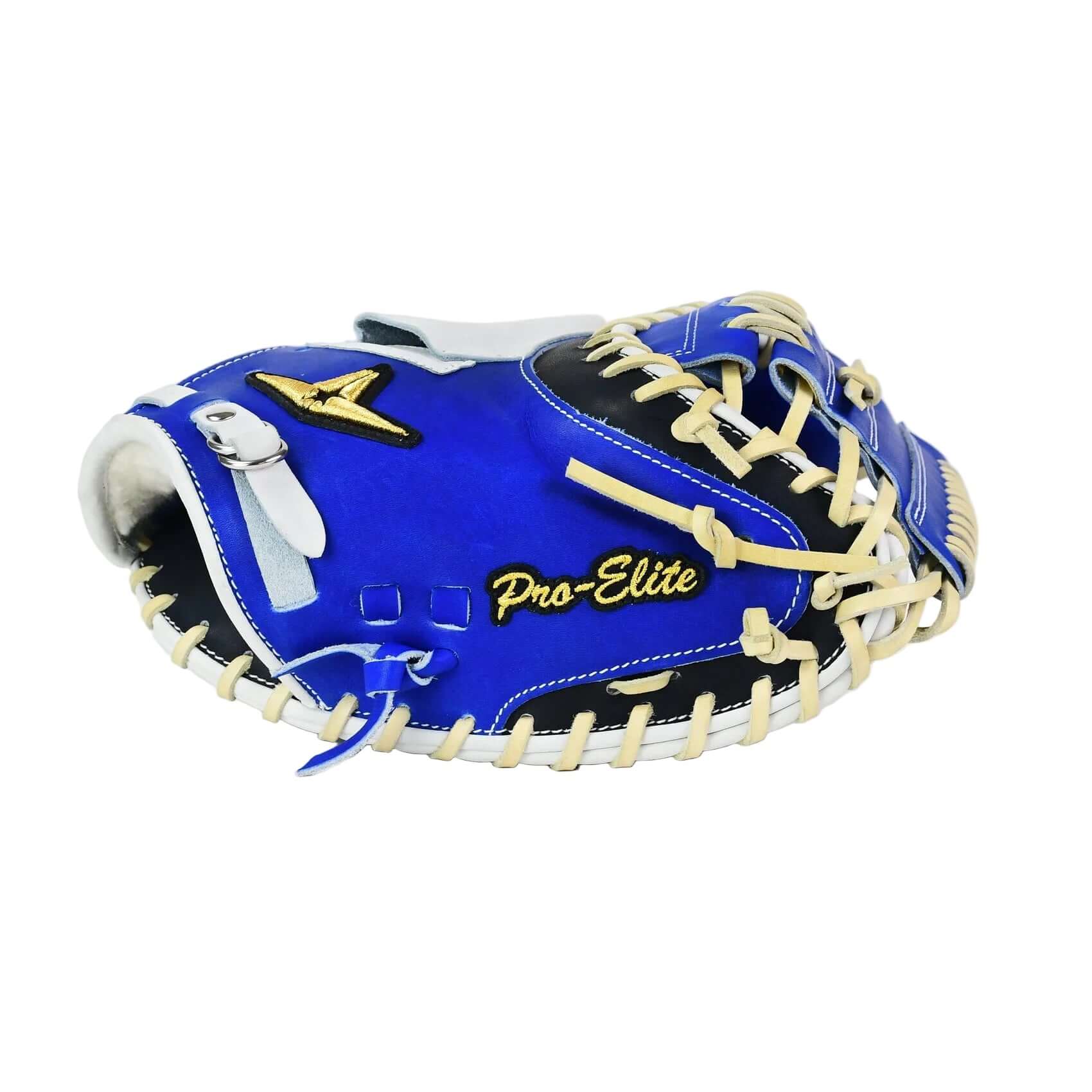 All-Star Pro-Elite Japan 34" Catchers Mitt Closed Back Royal/Nav/White - Image 5