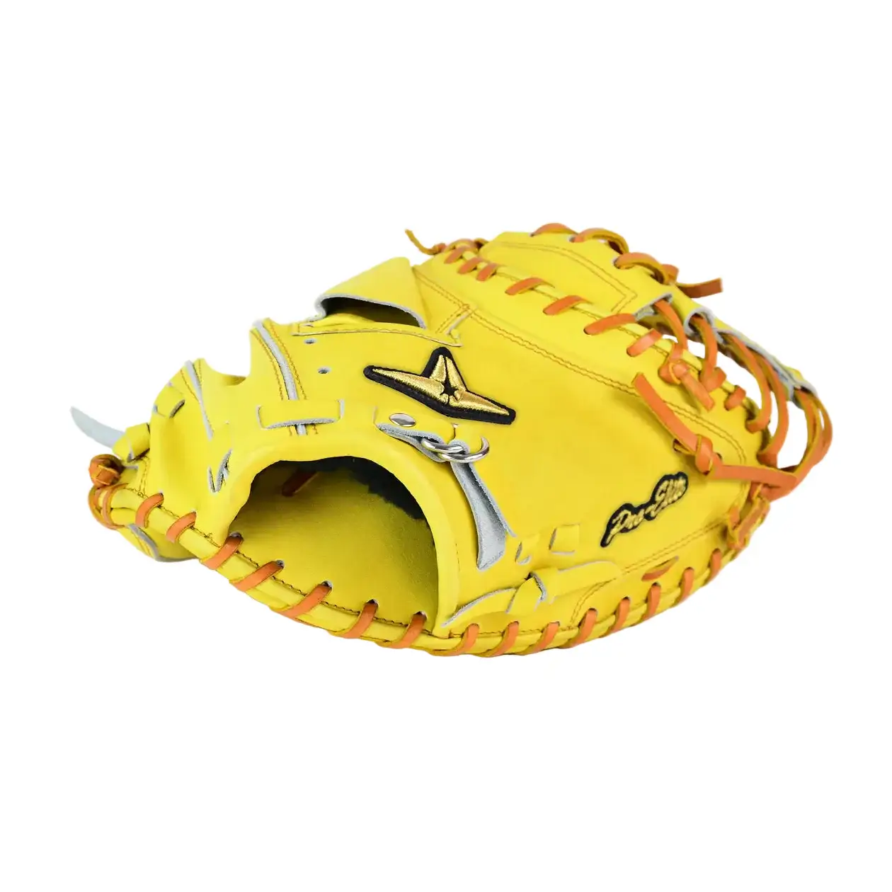 All-Star Pro-Elite Japan 34" Catchers Mitt Closed Back Yellow/Light Brown - Image 6