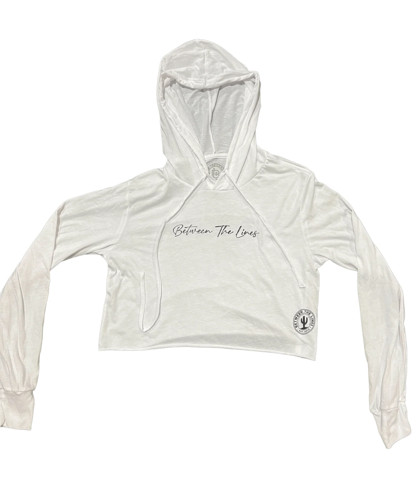 Between The Lines Womens Long Sleeve Hoodie Crop Top - Image 2