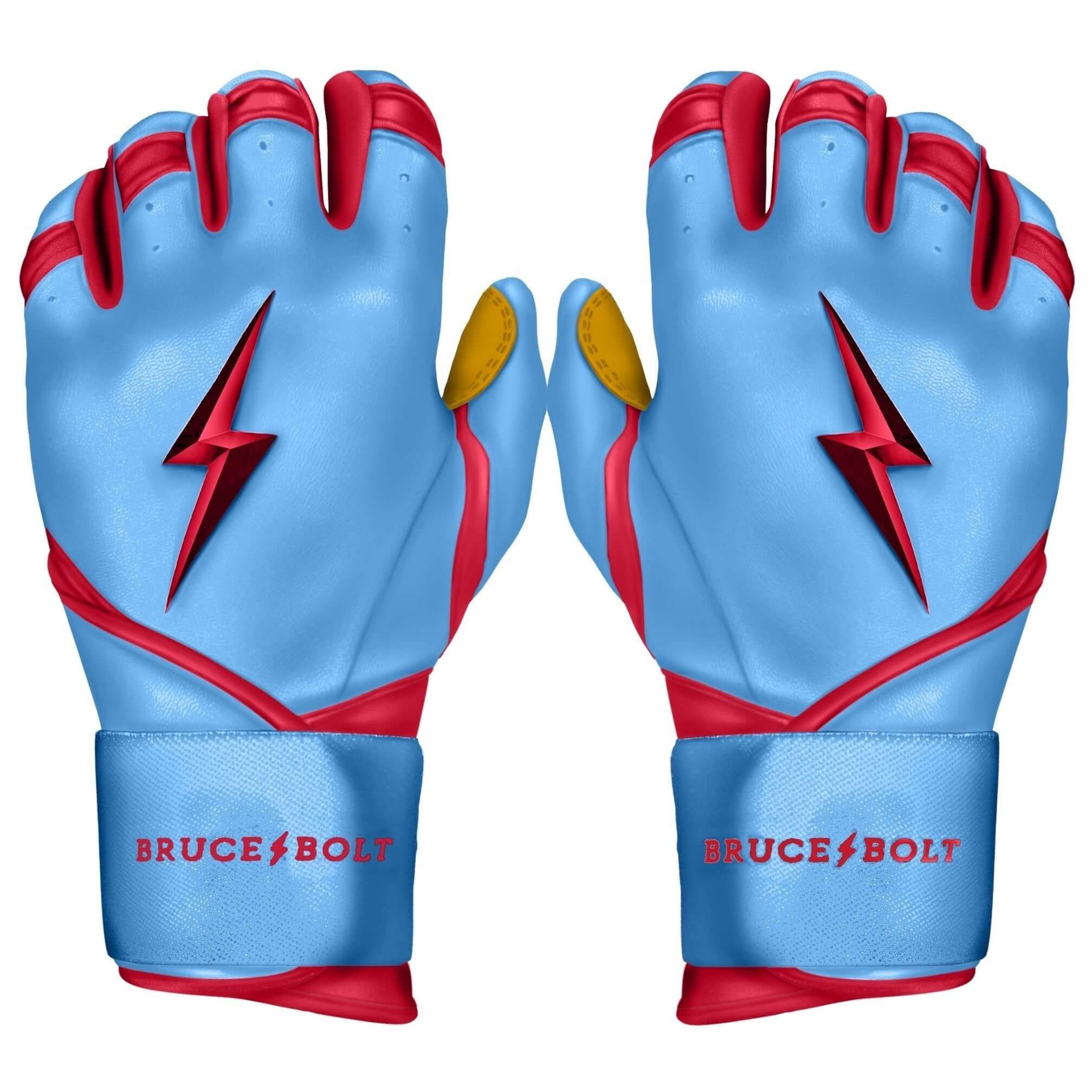 Bruce Bolt Premium Pro Bader Series Long Cuff Batting Gloves Baby Blue - Image 2