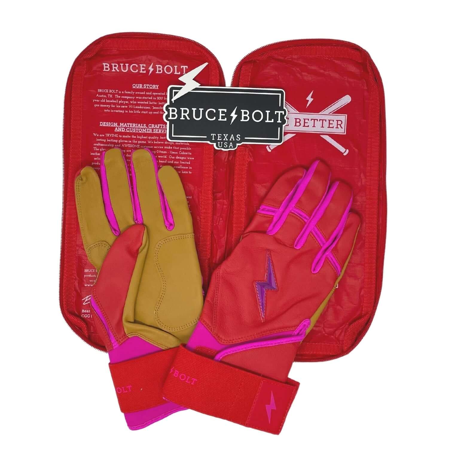 Bruce Bolt Premium Pro Bader Series Long Cuff Batting Gloves Pink - Image 2