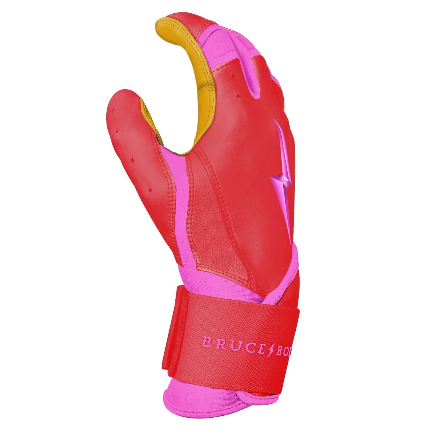 Bruce Bolt Premium Pro Bader Series Long Cuff Batting Gloves Pink - Image 3