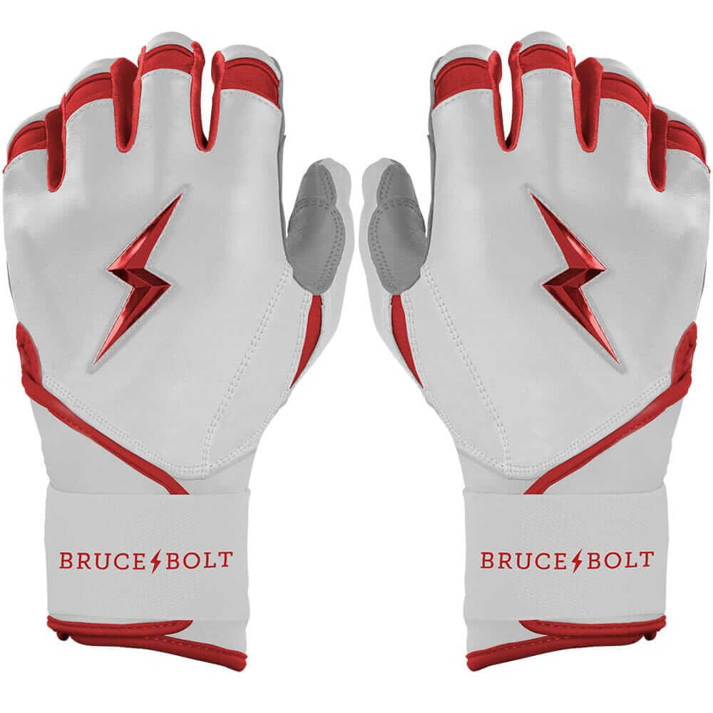 Bruce Bolt Premium Pro Chrome Long Cuff Batting Gloves - Red