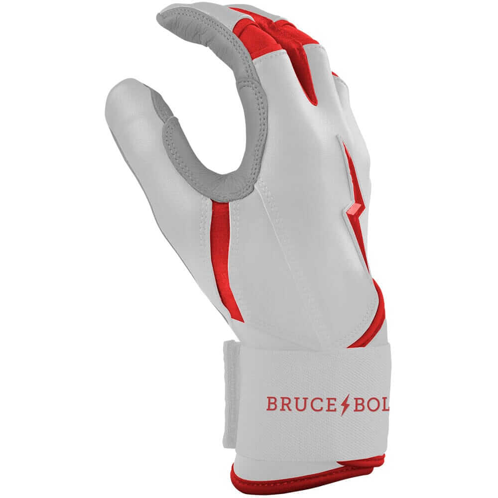 Bruce Bolt Premium Pro Chrome Long Cuff Batting Gloves - Red - Image 4