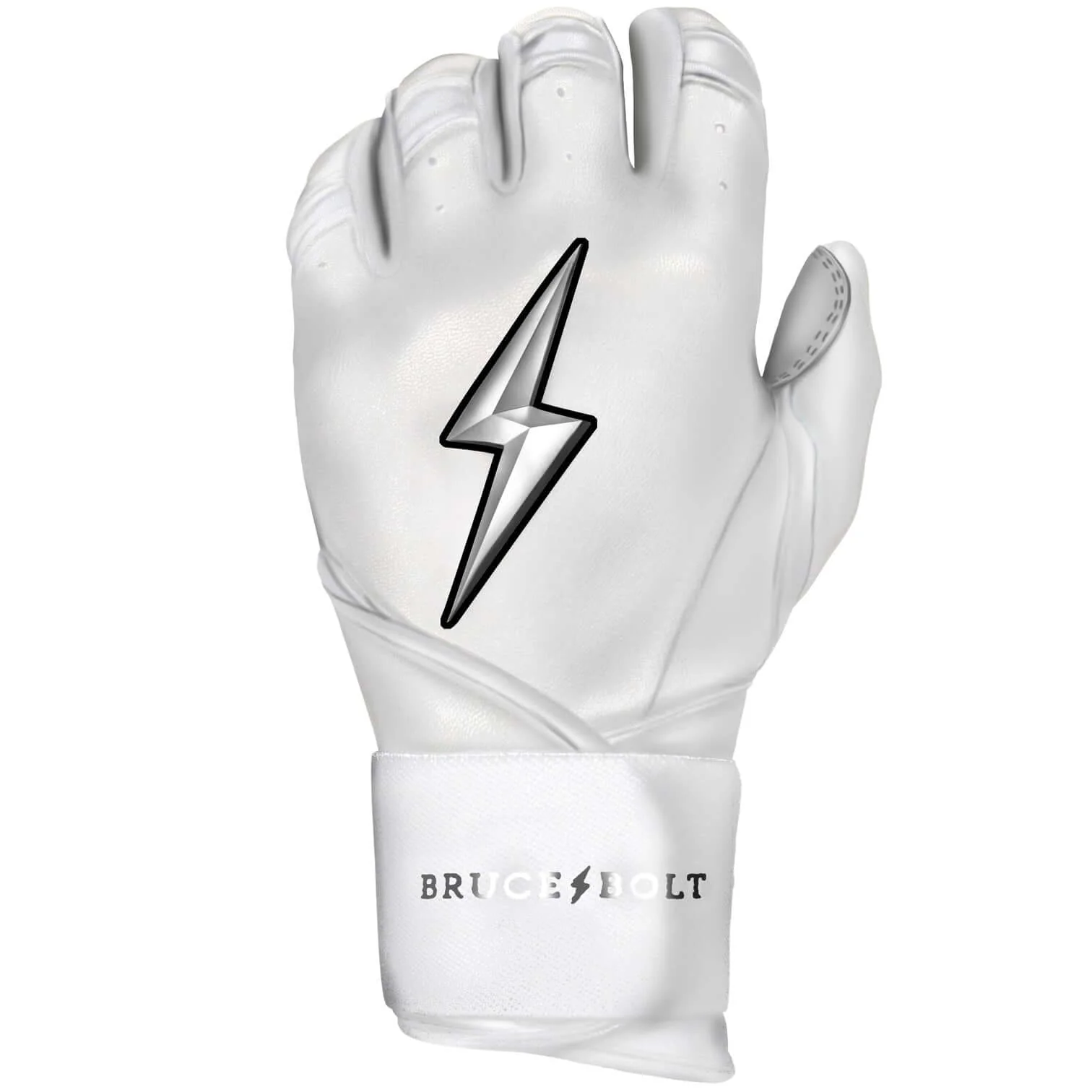 Bruce Bolt Premium Pro Chrome Long Cuff Batting Gloves White - Image 7