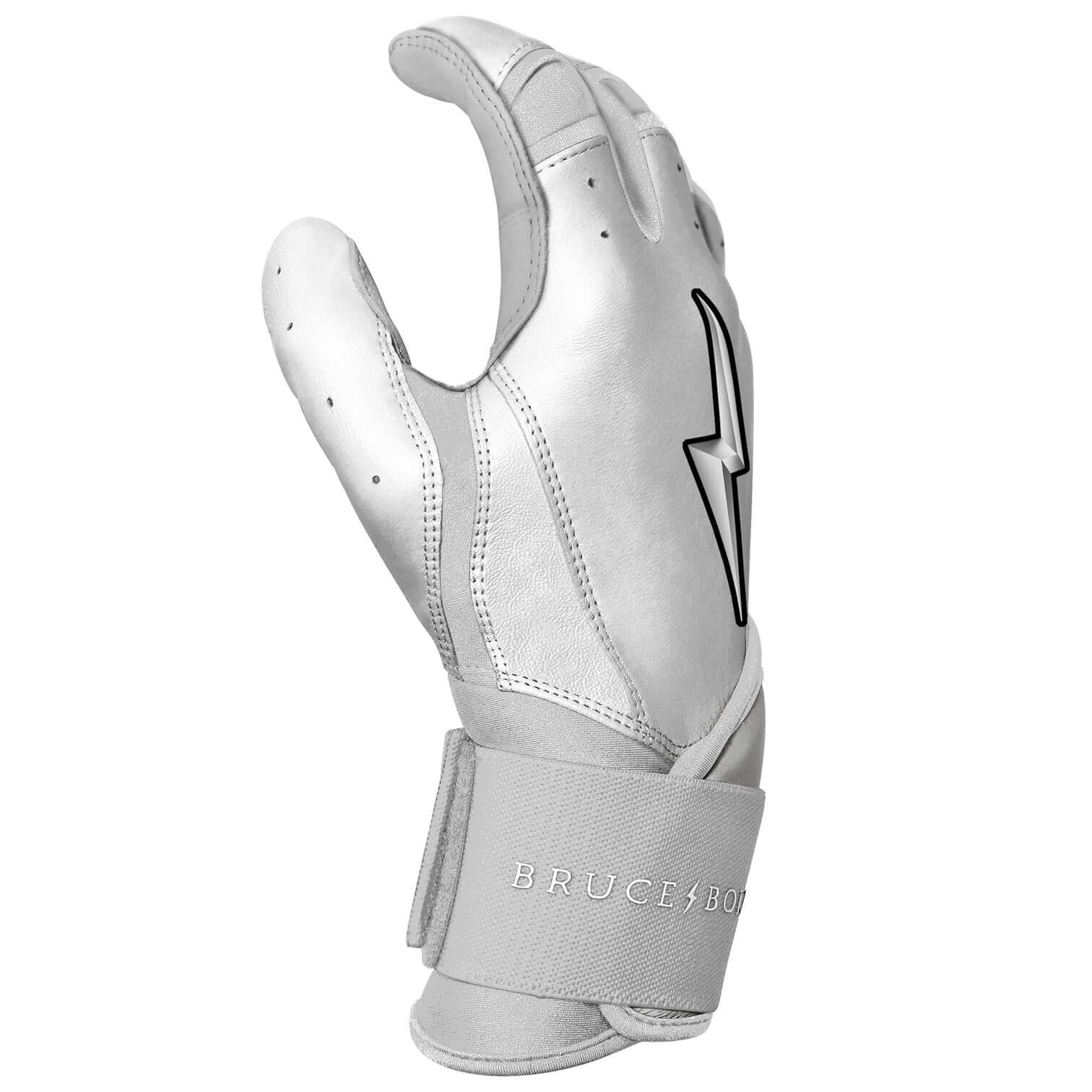 Bruce Bolt Youth Premium Pro Chrome Long Cuff Batting Gloves White - Image 5