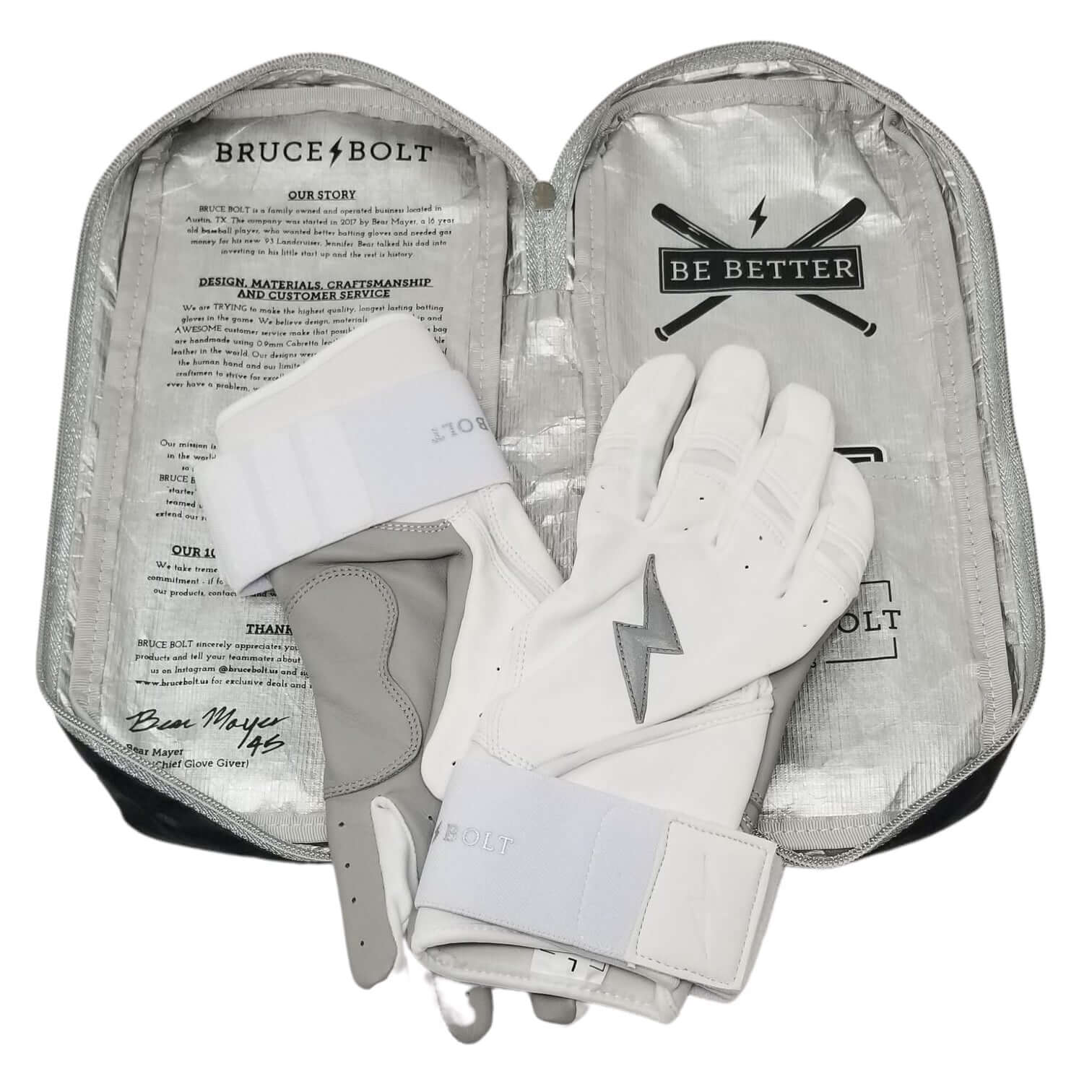 Bruce Bolt Youth Premium Pro Chrome Long Cuff Batting Gloves White - Image 6
