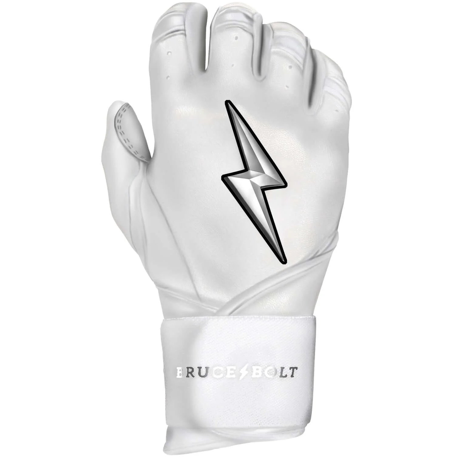 Bruce Bolt Youth Premium Pro Chrome Long Cuff Batting Gloves White - Image 8