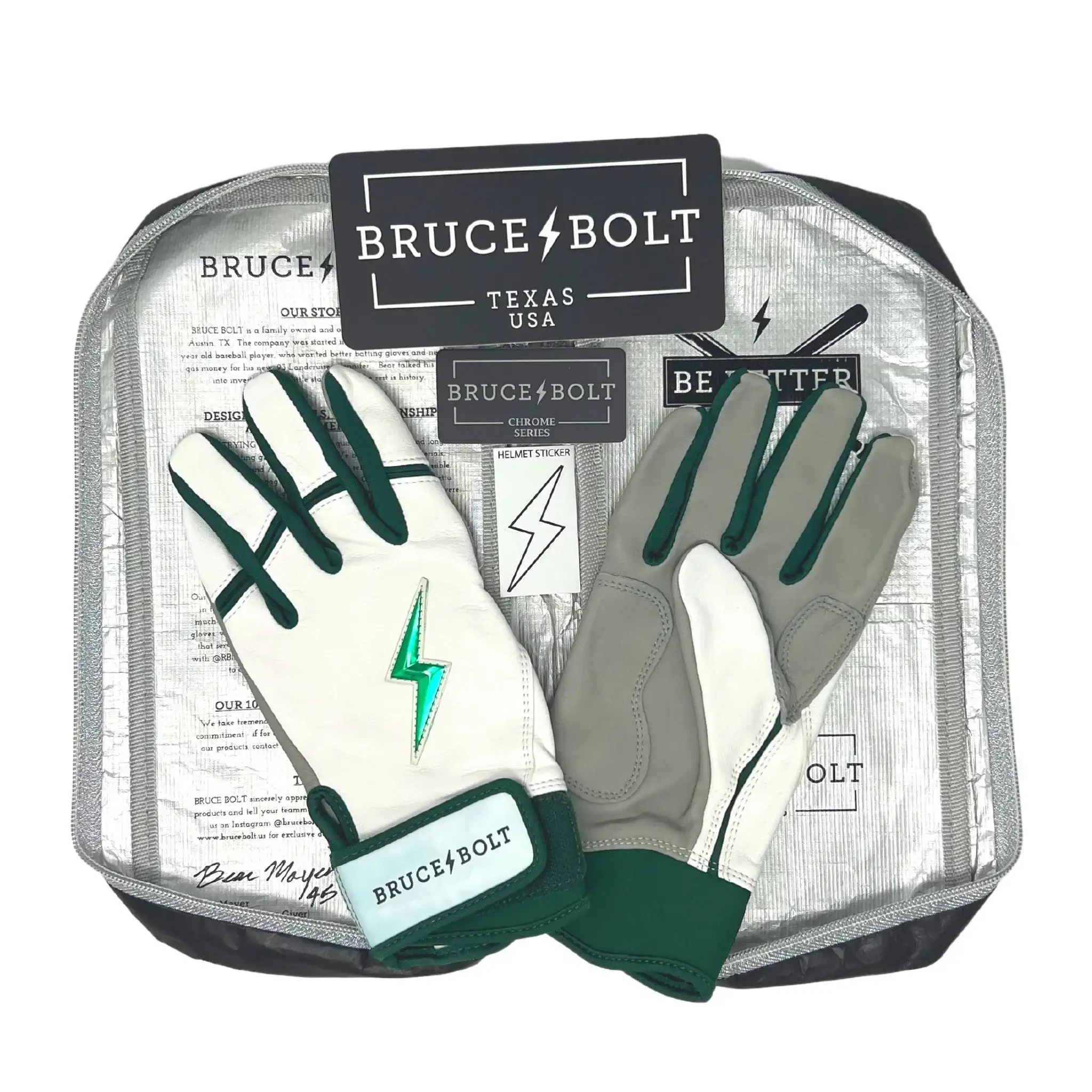 Bruce Bolt Premium Pro Chrome Short Cuff Batting Gloves - Green - Image 4
