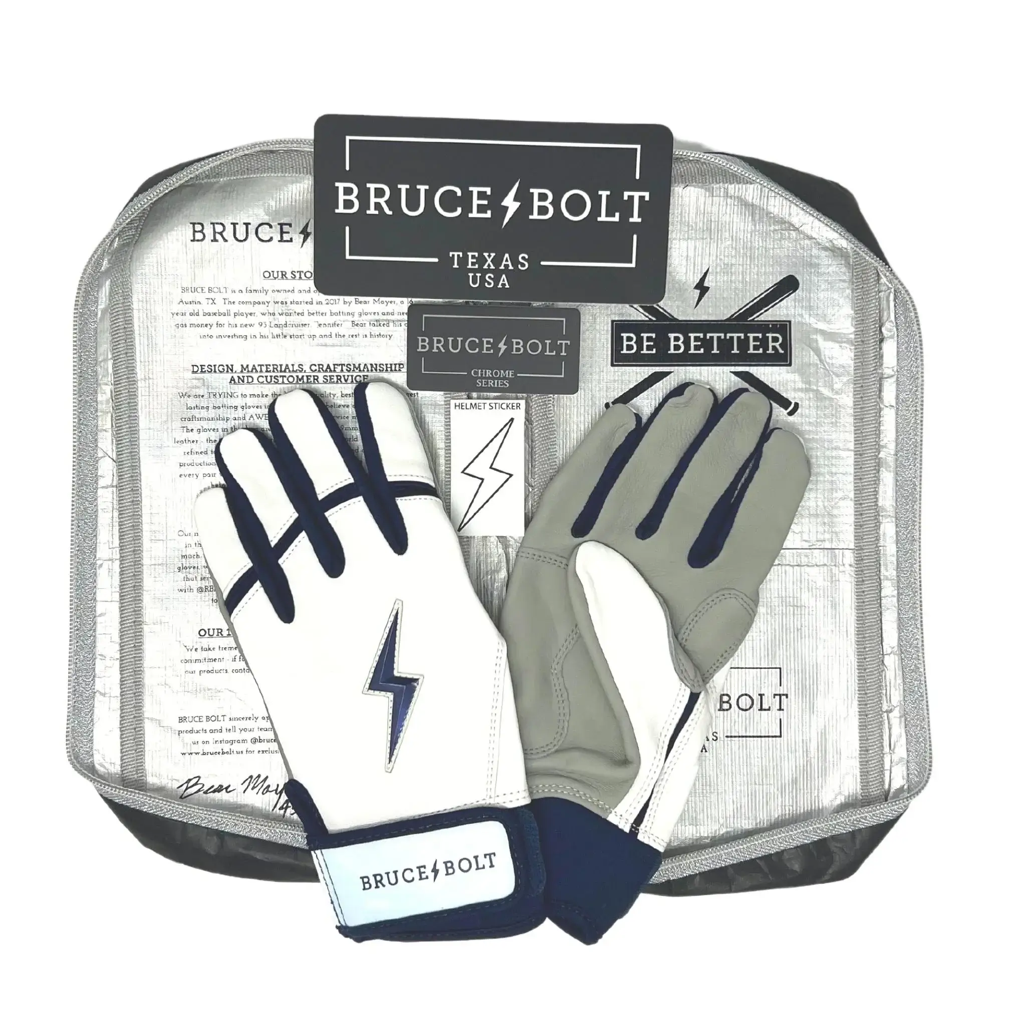 Bruce Bolt Premium Pro Chrome Short Cuff Batting Gloves Navy - Image 4