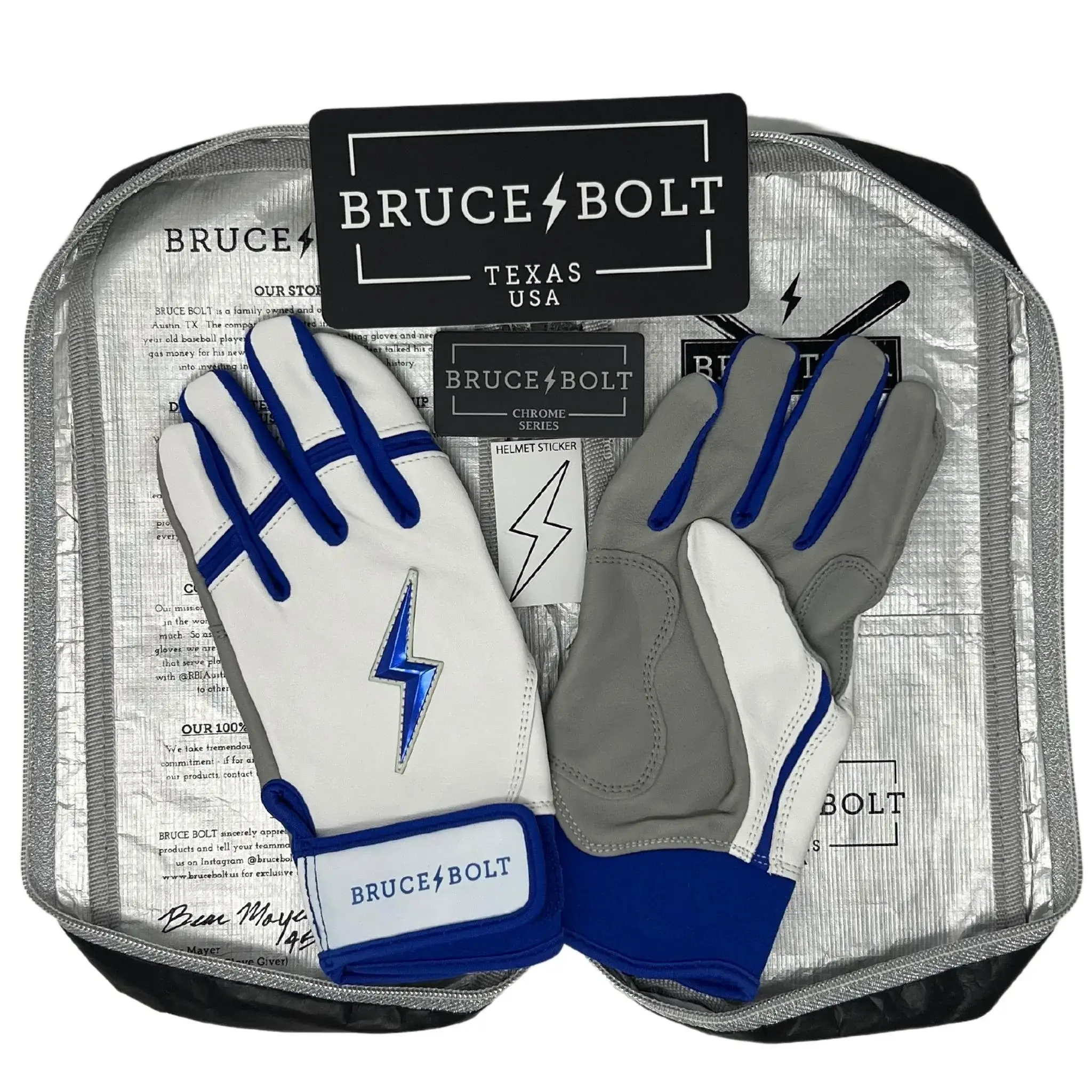 Bruce Bolt Premium Pro Chrome Short Cuff Batting Gloves - Royal - Image 4