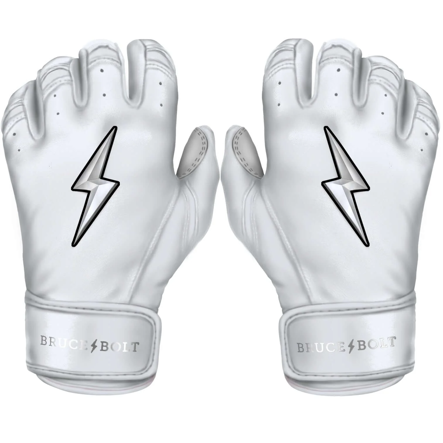Bruce Bolt Premium Pro Chrome Short Cuff Batting Gloves White