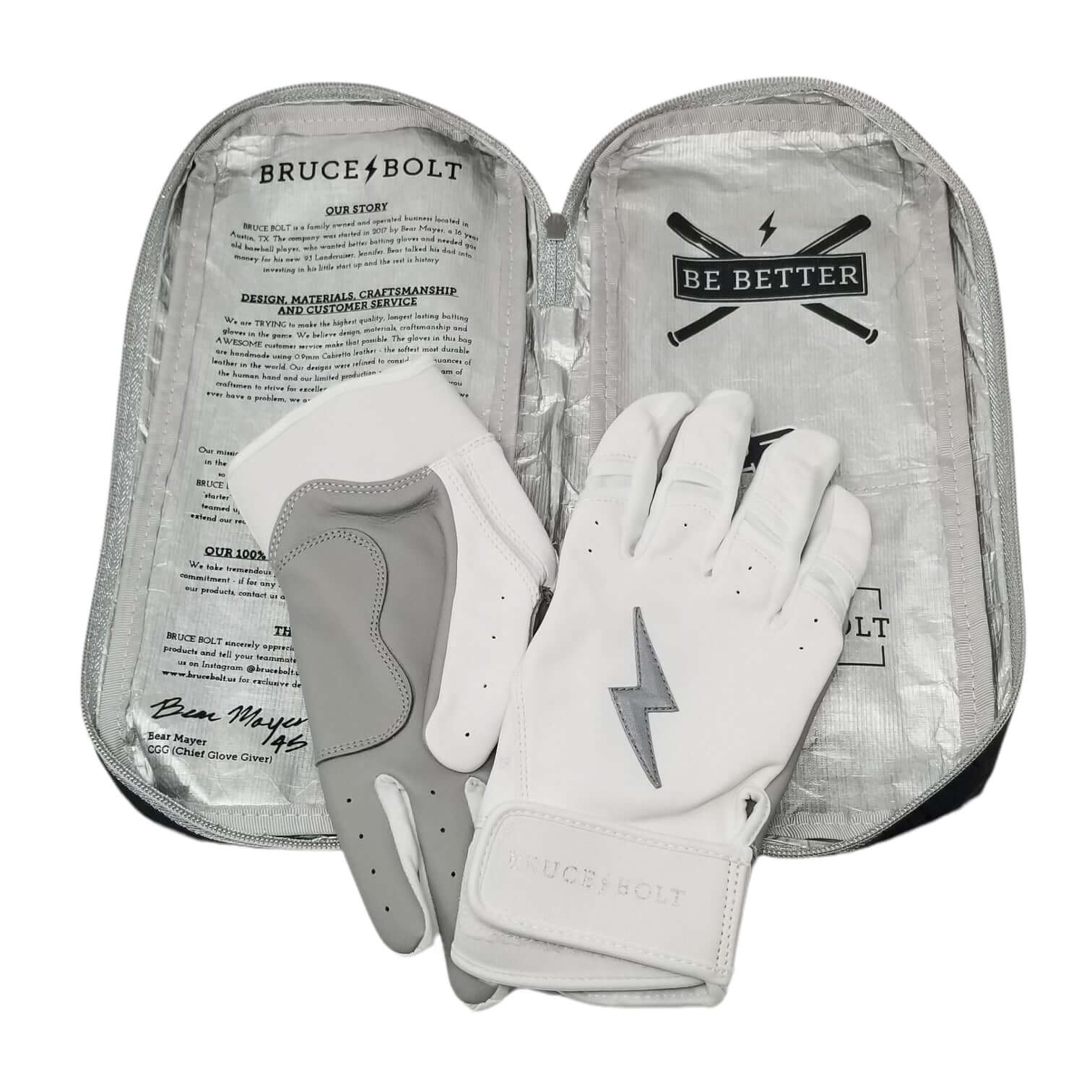 Bruce Bolt Premium Pro Chrome Short Cuff Batting Gloves White - Image 2