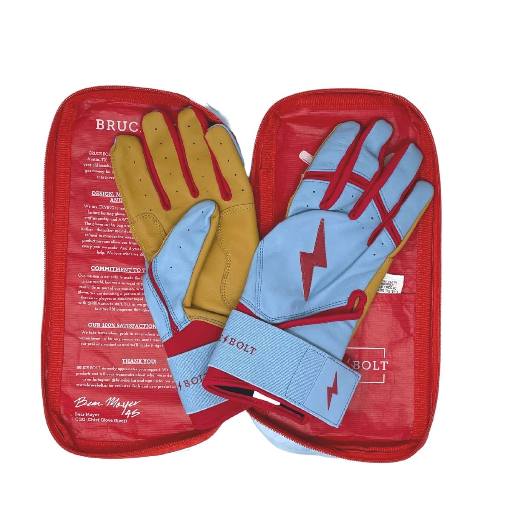 Bruce Bolt Youth Premium Pro Bader Series Long Cuff Batting Gloves Baby Blue - Image 5