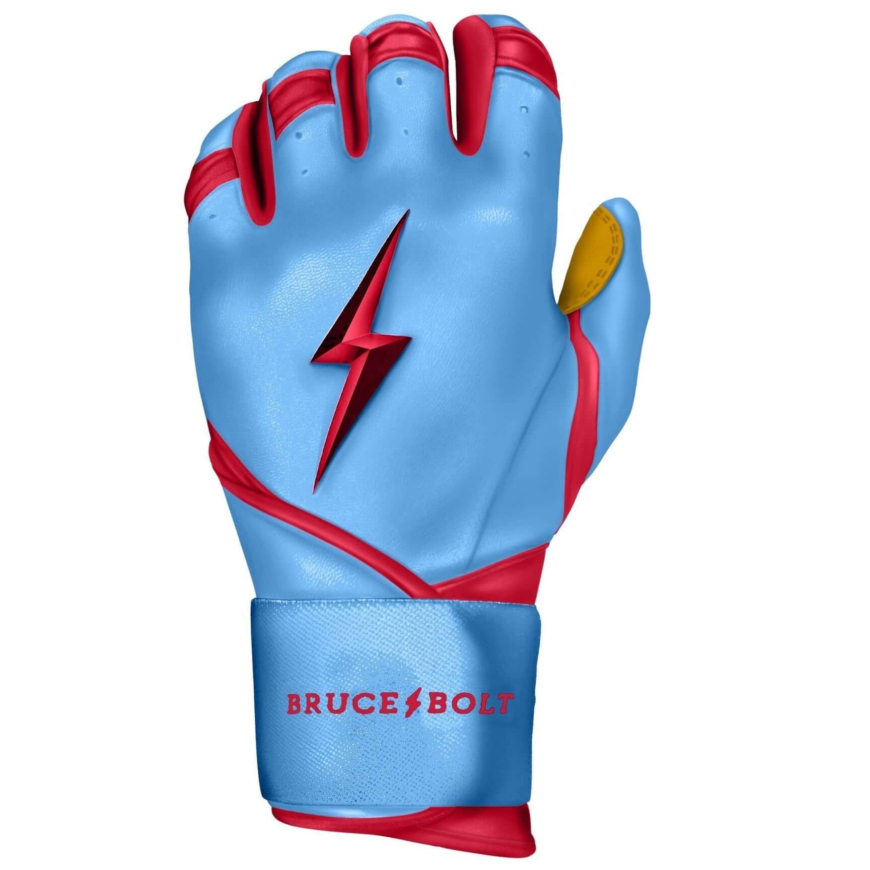 Bruce Bolt Youth Premium Pro Bader Series Long Cuff Batting Gloves Baby Blue - Image 6