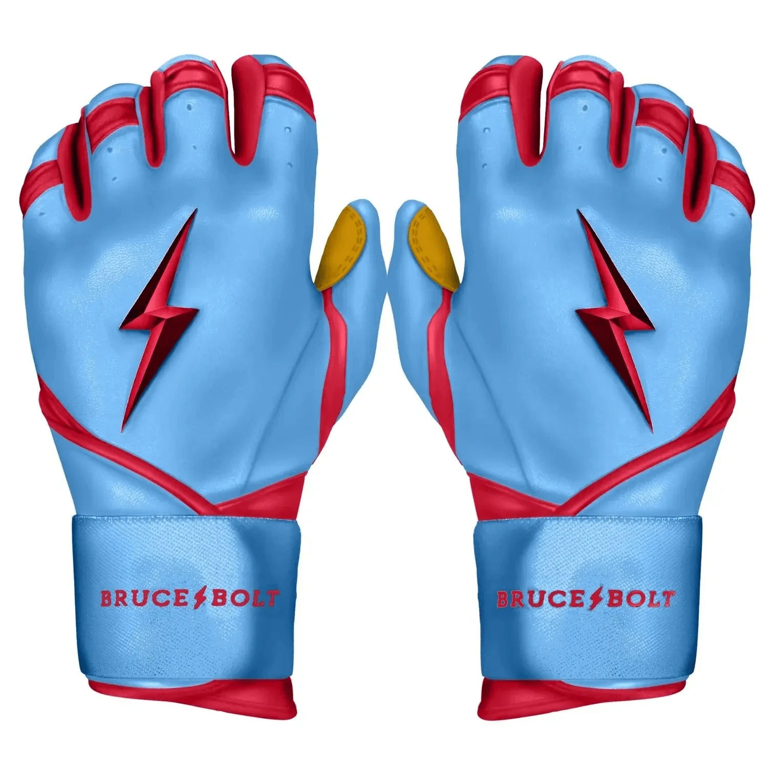 Bruce Bolt Youth Premium Pro Bader Series Long Cuff Batting Gloves Baby Blue - Image 8