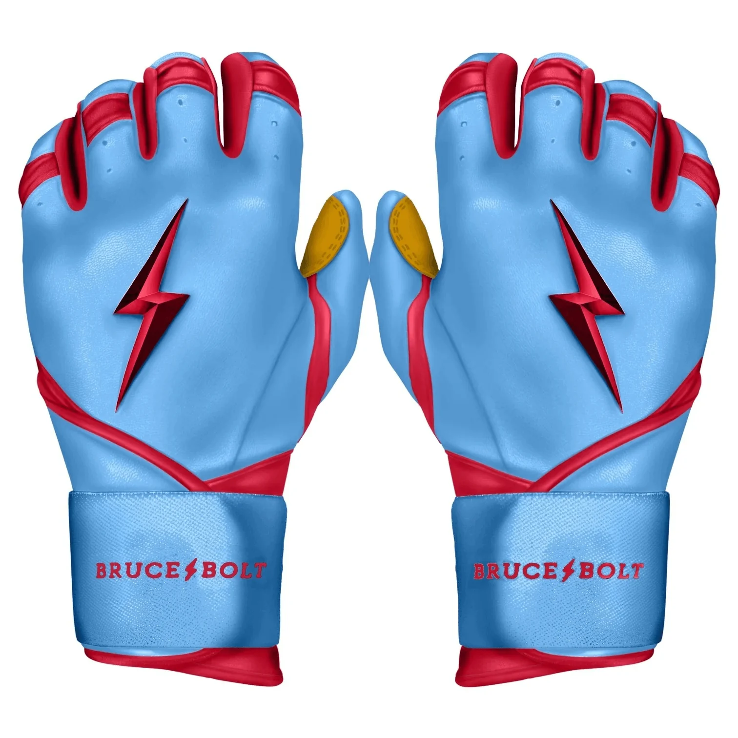 Bruce Bolt Youth Premium Pro Bader Series Long Cuff Batting Gloves Baby Blue - Image 9