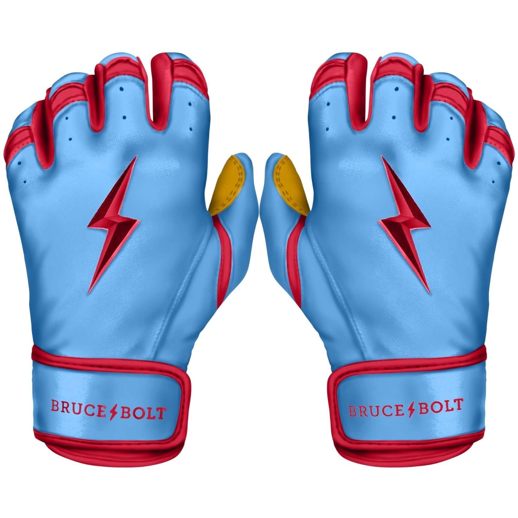 Bruce Bolt Youth Premium Pro Bader Series Short Cuff Batting Gloves Baby Blue - Image 3