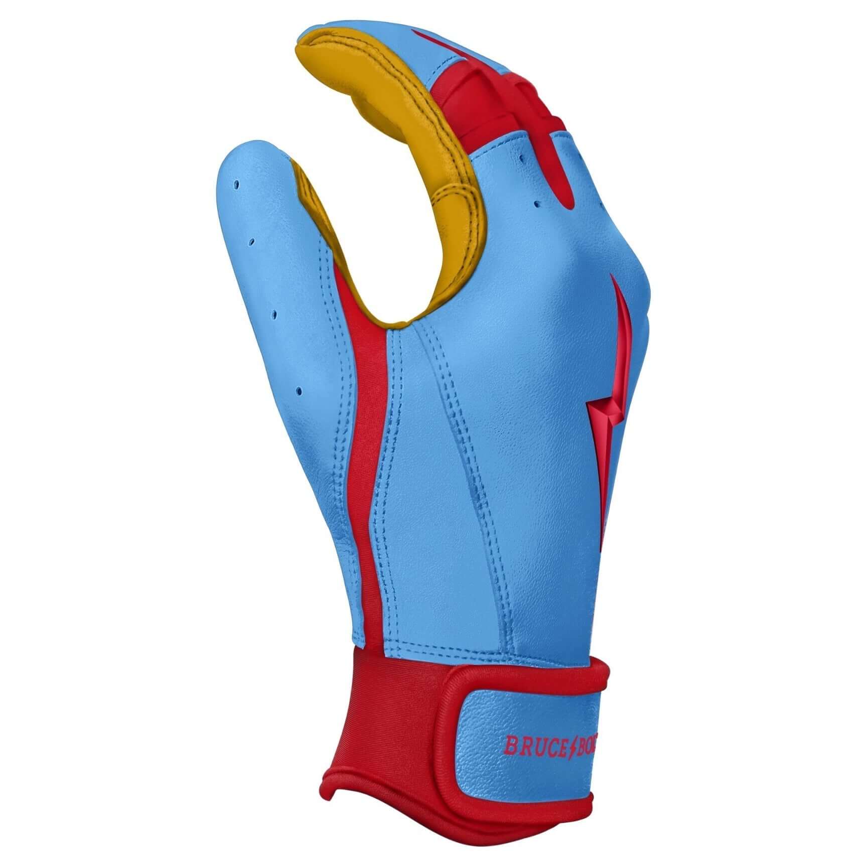 Bruce Bolt Youth Premium Pro Bader Series Short Cuff Batting Gloves Baby Blue - Image 6
