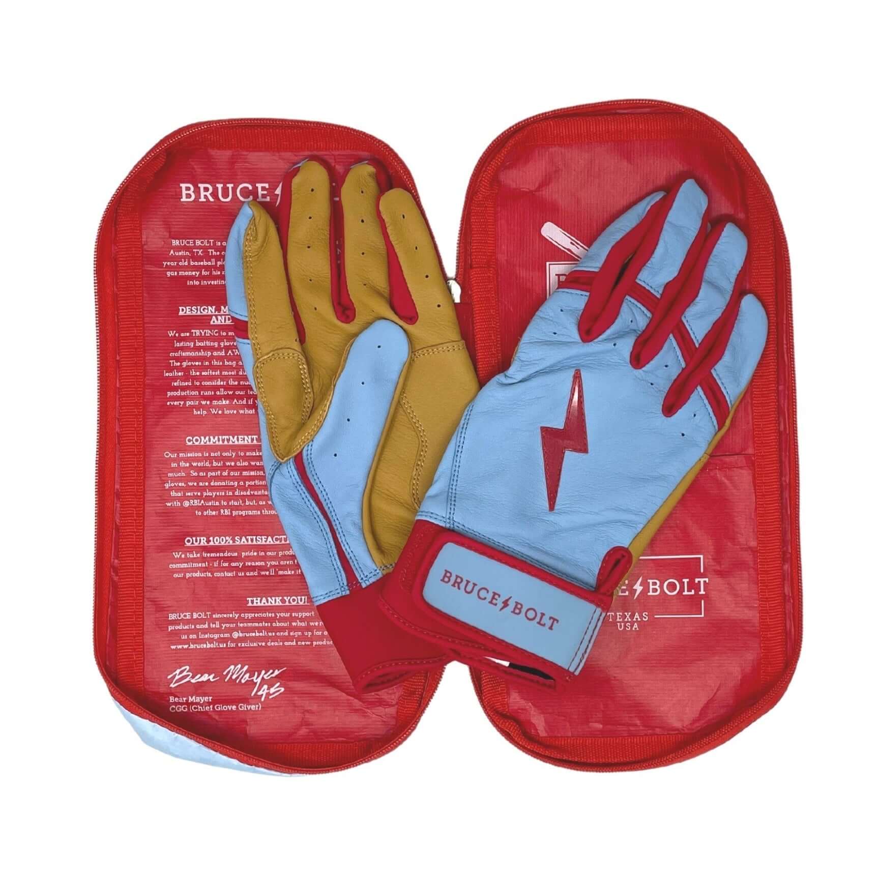 Bruce Bolt Youth Premium Pro Bader Series Short Cuff Batting Gloves Baby Blue - Image 7