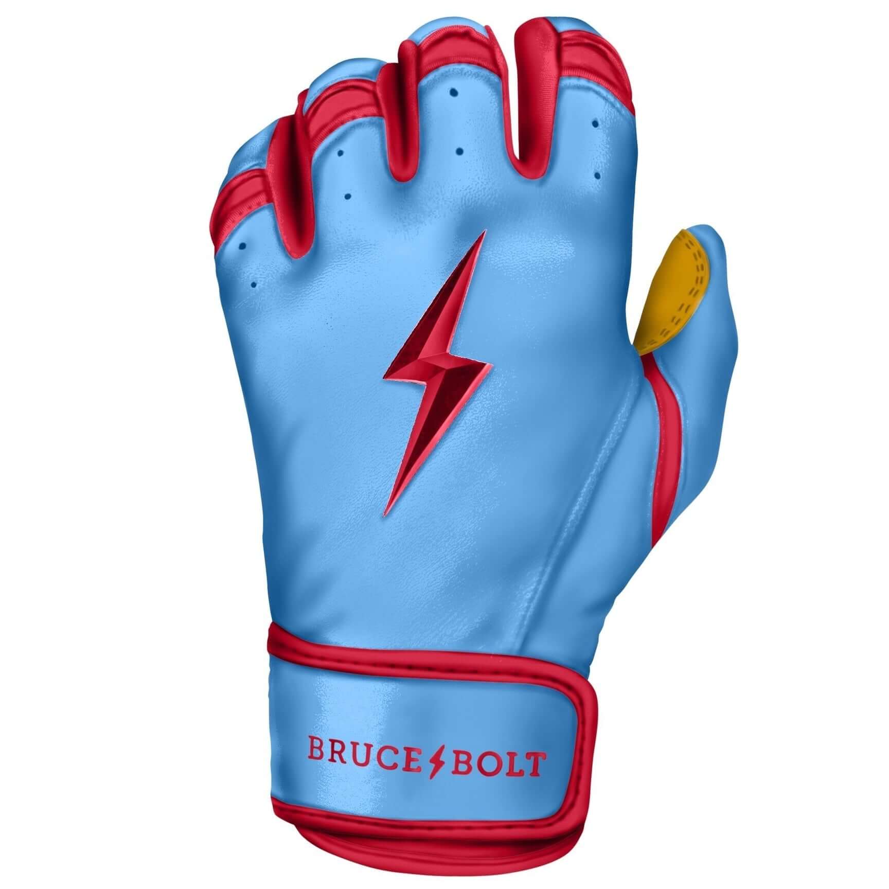 Bruce Bolt Youth Premium Pro Bader Series Short Cuff Batting Gloves Baby Blue - Image 8