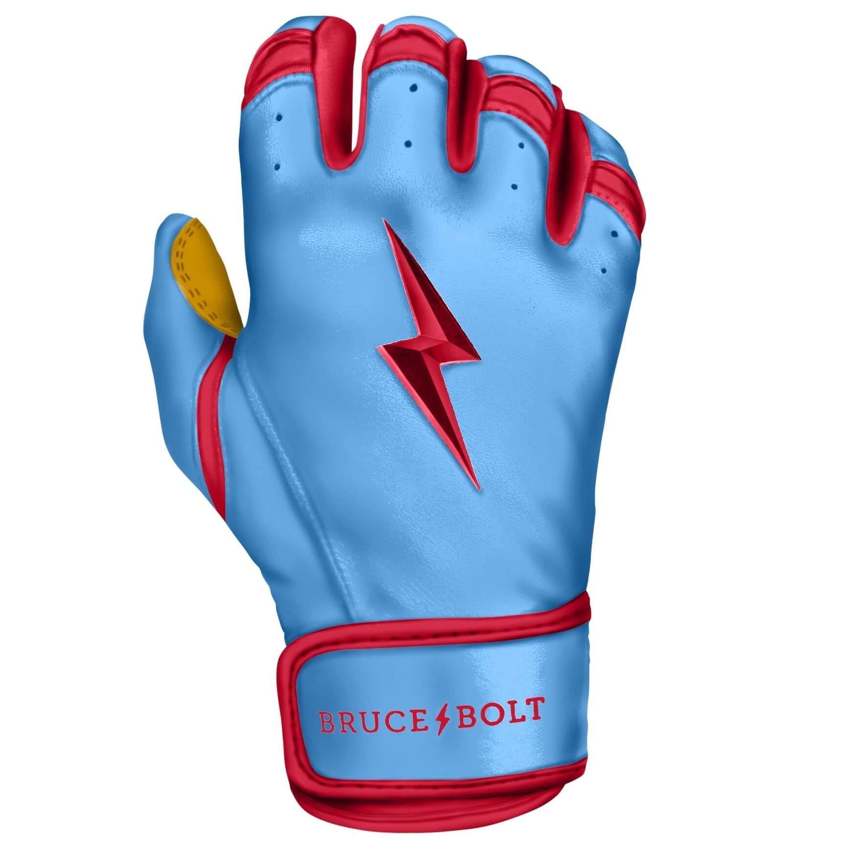 Bruce Bolt Youth Premium Pro Bader Series Short Cuff Batting Gloves Baby Blue - Image 9