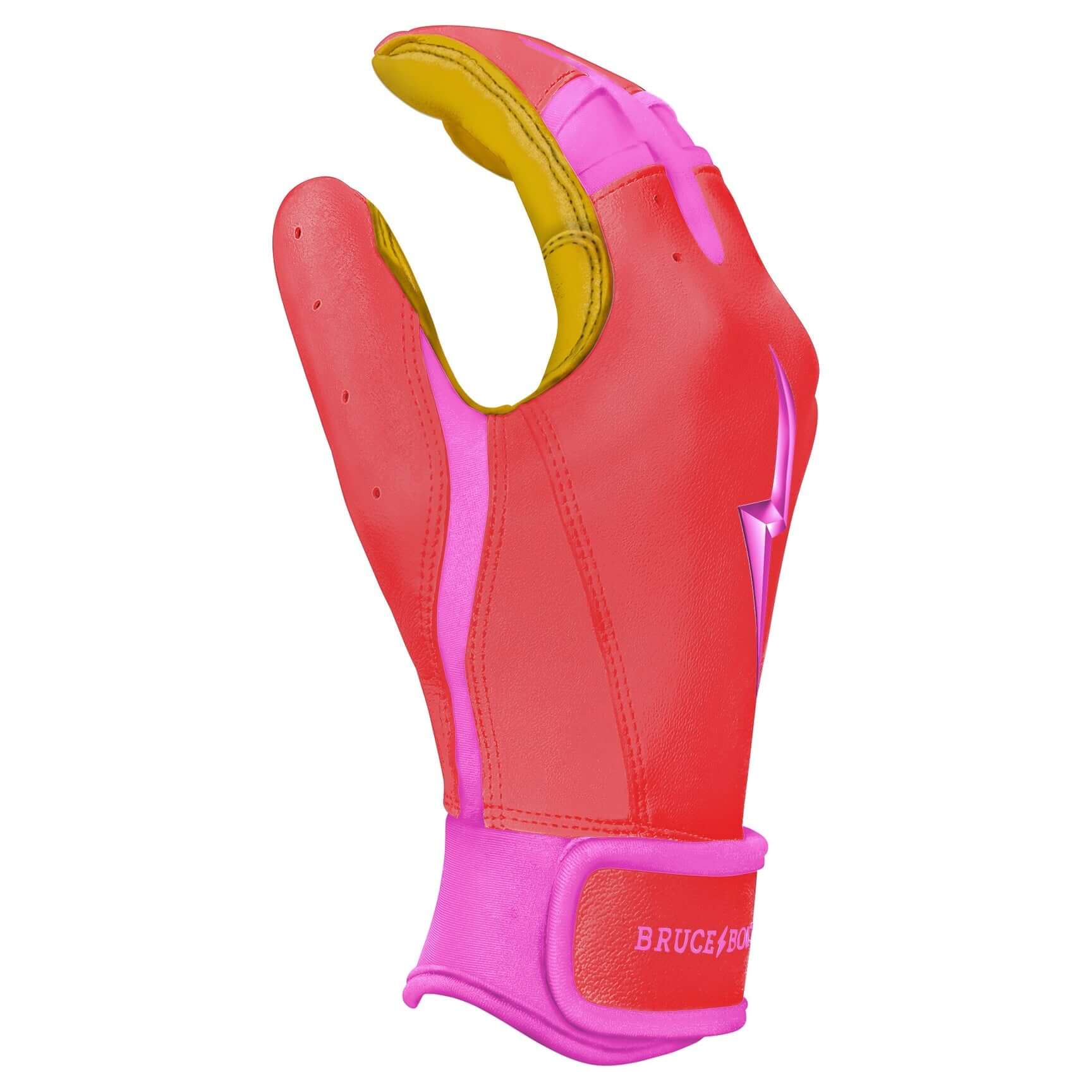 Bruce Bolt Youth Premium Pro Bader Series Short Cuff Batting Gloves Pink - Image 4