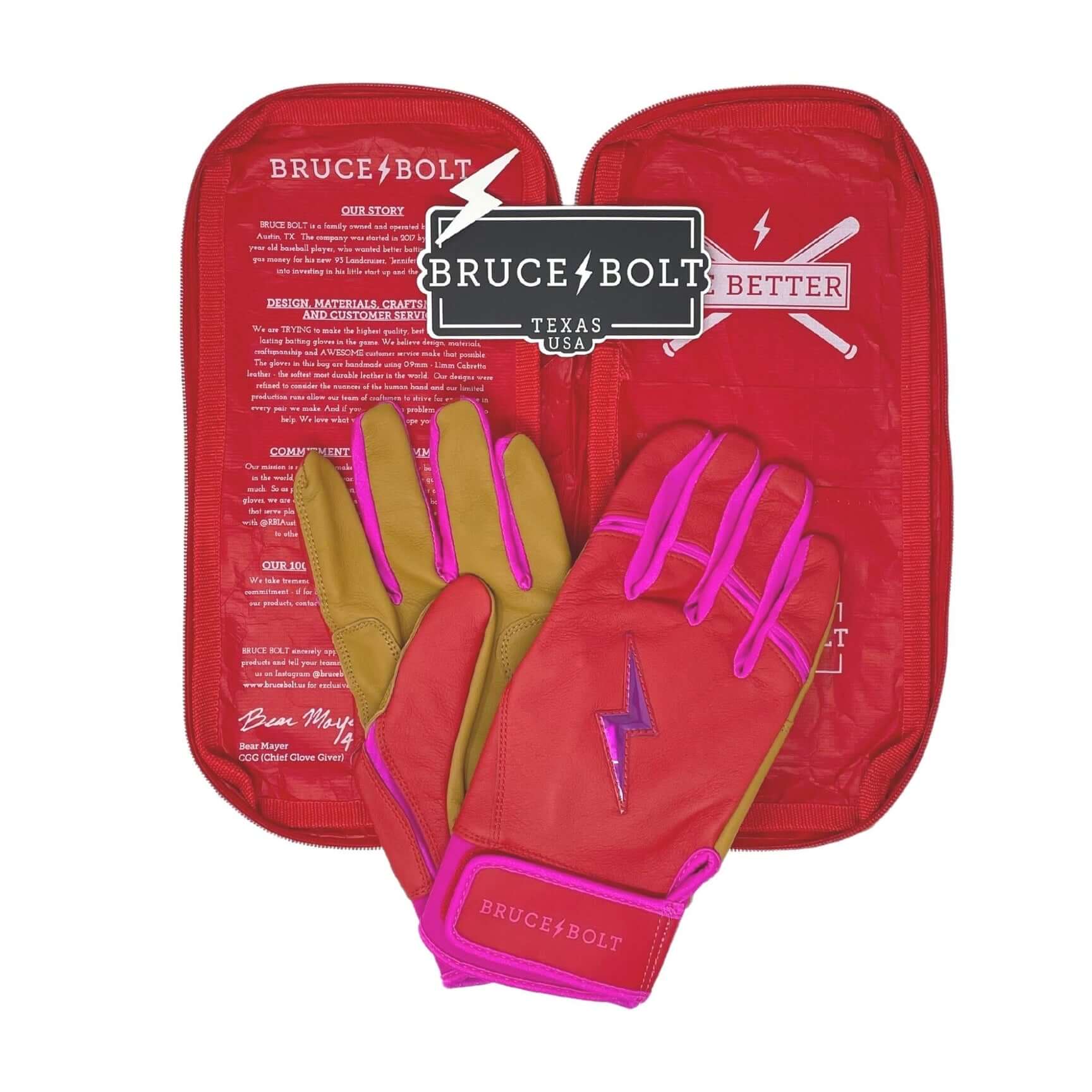 Bruce Bolt Youth Premium Pro Bader Series Short Cuff Batting Gloves Pink - Image 5
