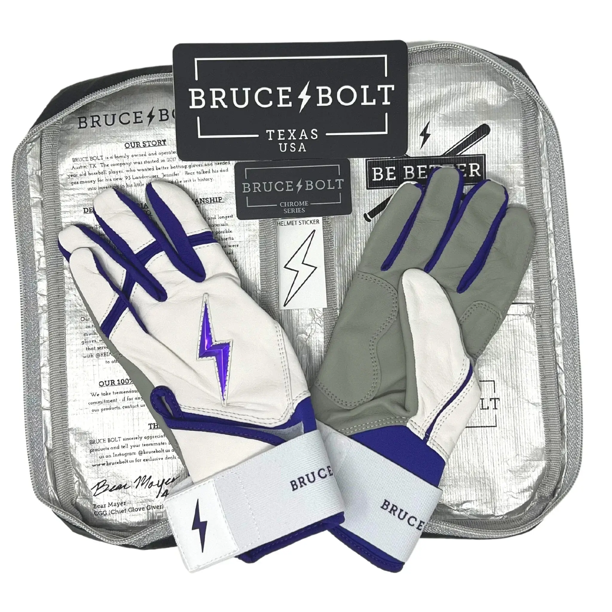 Bruce Bolt Youth Premium Pro Chrome Long Cuff Batting Gloves - Purple - Image 5
