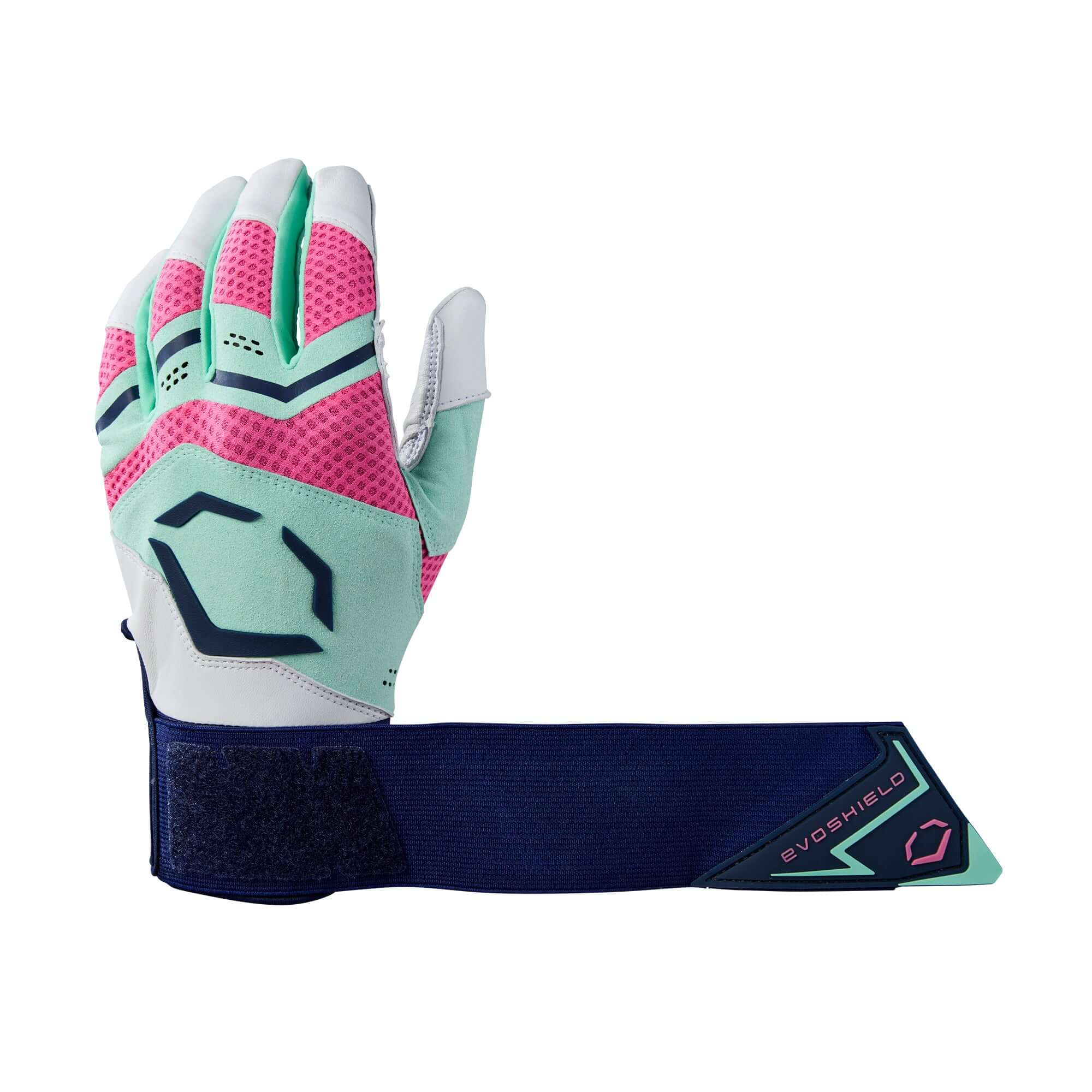 Evoshield Adult Carbyne Batting Gloves With Strap - Navy/Seafoam/Pink - Image 2