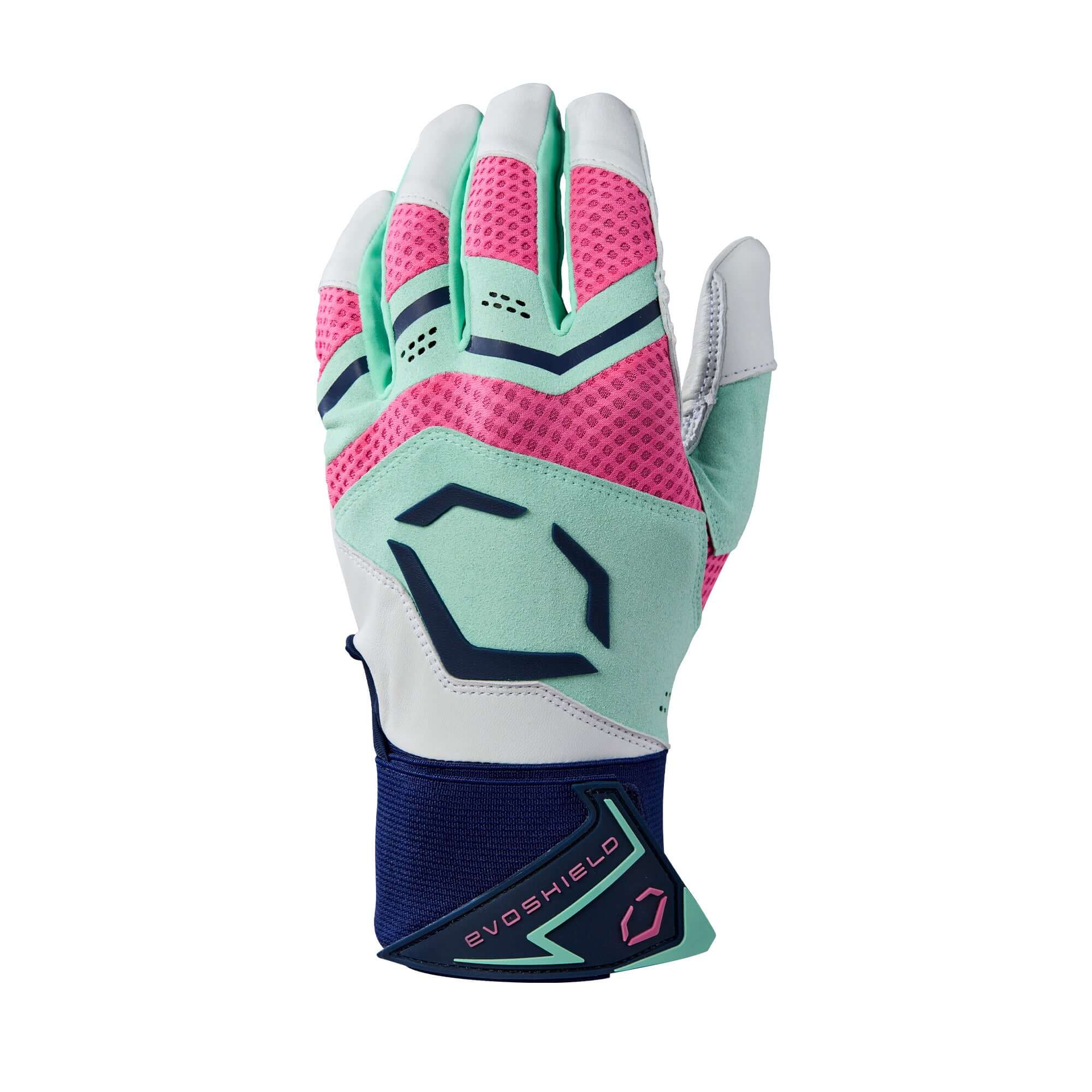 Evoshield Adult Carbyne Batting Gloves With Strap - Navy/Seafoam/Pink - Image 3