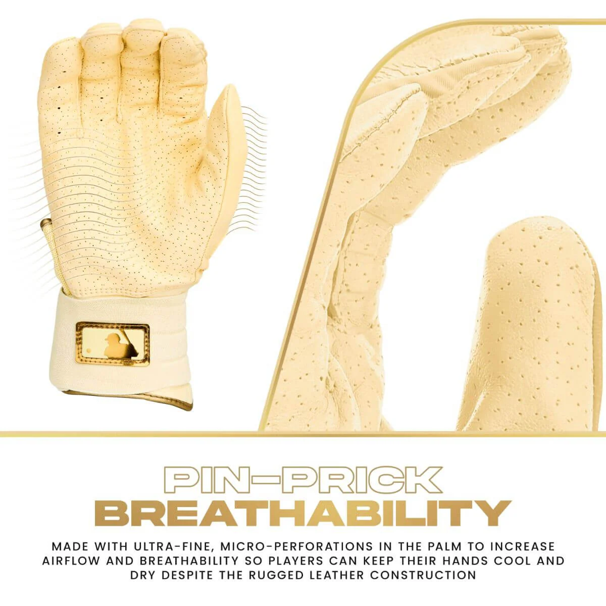 Franklin Adult Infinite Powerstrap Batting Gloves - Vanilla/Gold - Image 2