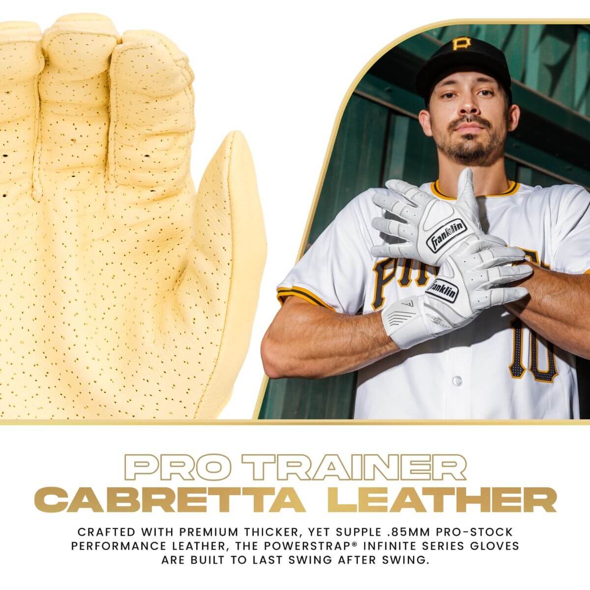 Franklin Adult Infinite Powerstrap Batting Gloves - Vanilla/Gold - Image 4