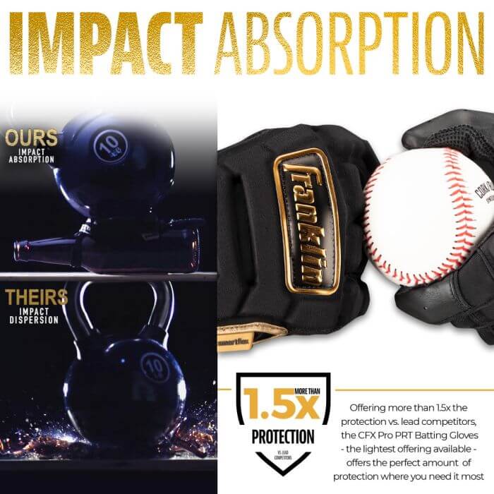 Franklin CFX Pro PRT Series Batting Gloves - Black/Gold - Image 3