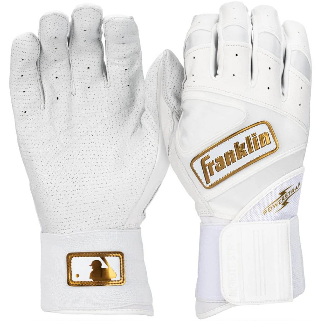 Franklin Adult Infinite Powerstrap Batting Gloves - White/Gold