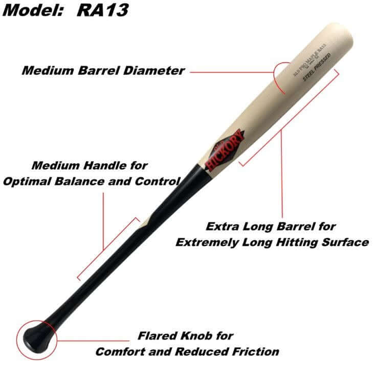 Old Hickory Steel Pressed RA13 Black/Natural Wood Baseball Bat - Image 3