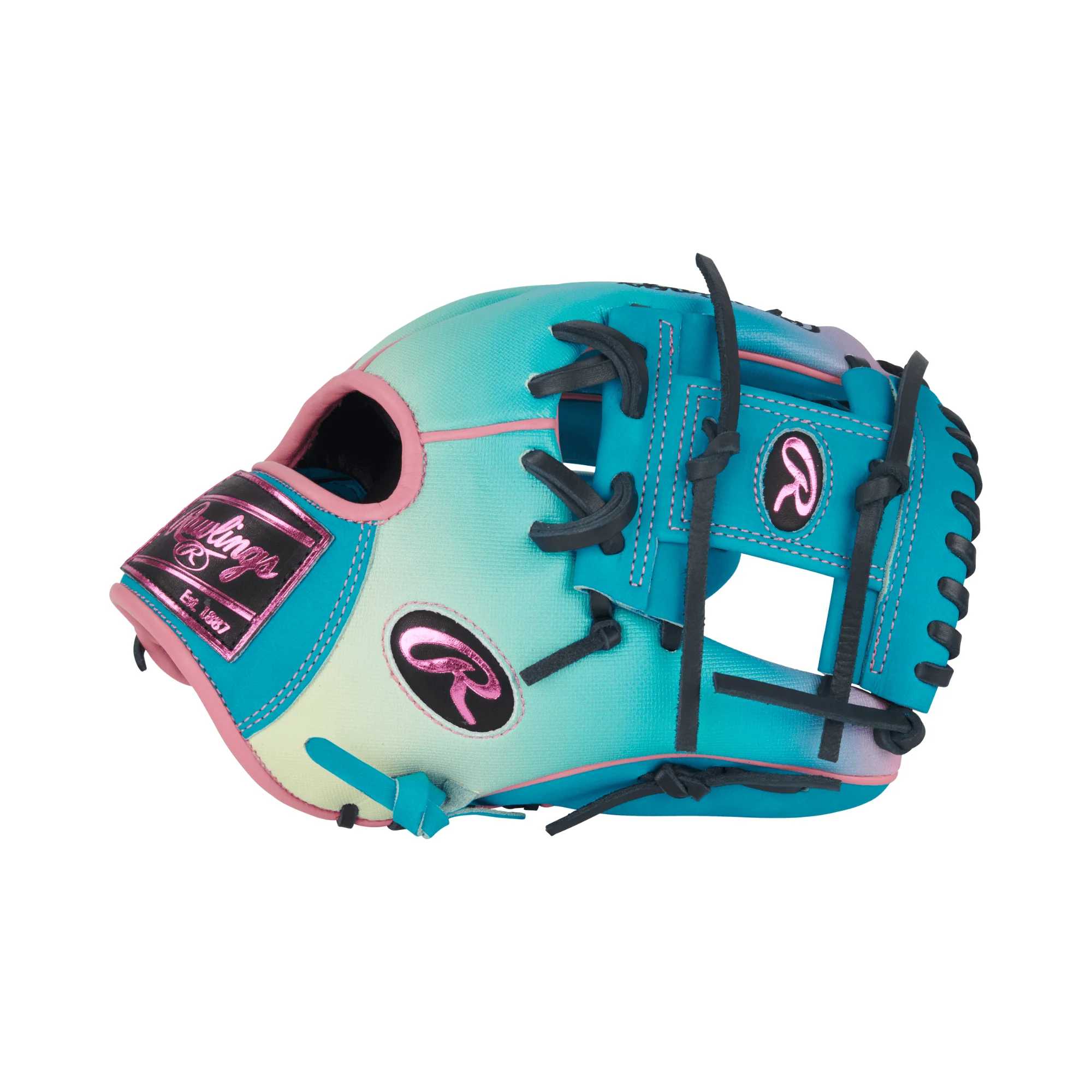 Rawlings Fun Burst Edition Infield Glove 11.5" Teal/Pink/Black - Image 4