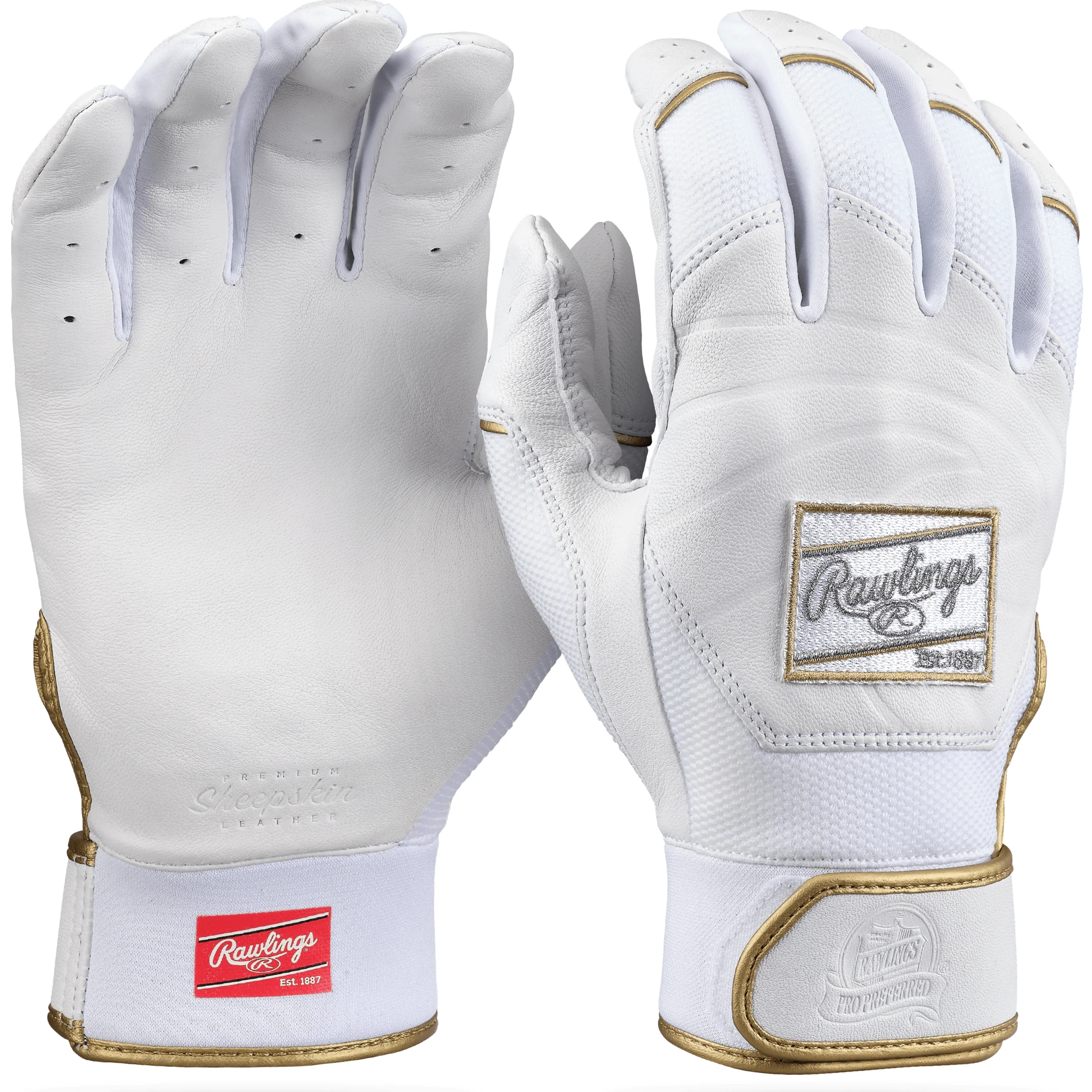 Rawlings Adult Pro Preferred Batters Gloves - White/White