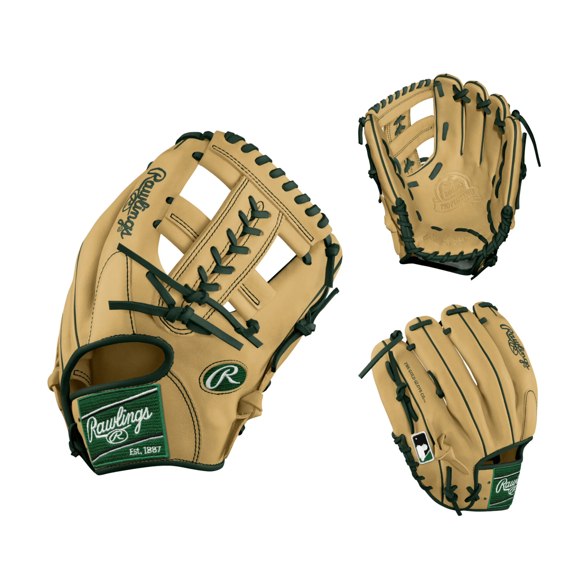 Rawlings Custom Pro Preferred 11 1/2 Camel/ Dark Green INF Glove - Image 3