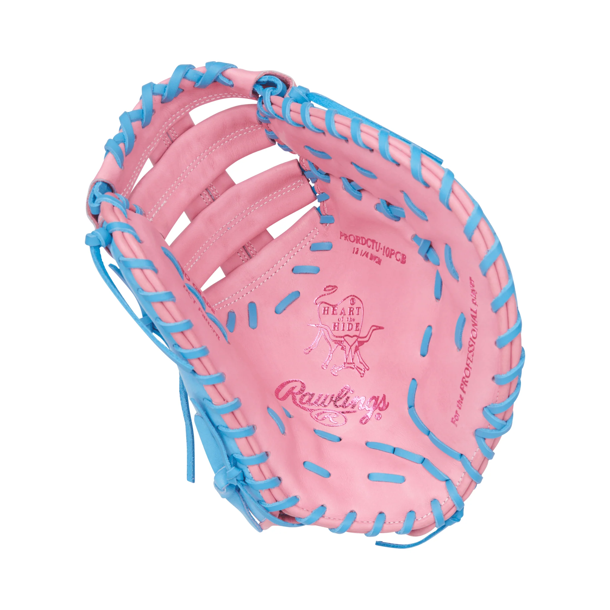 Rawlings Heart of the Hide Baseball First Base Mitt 12.25" Pink/Columbia Blue - Image 3