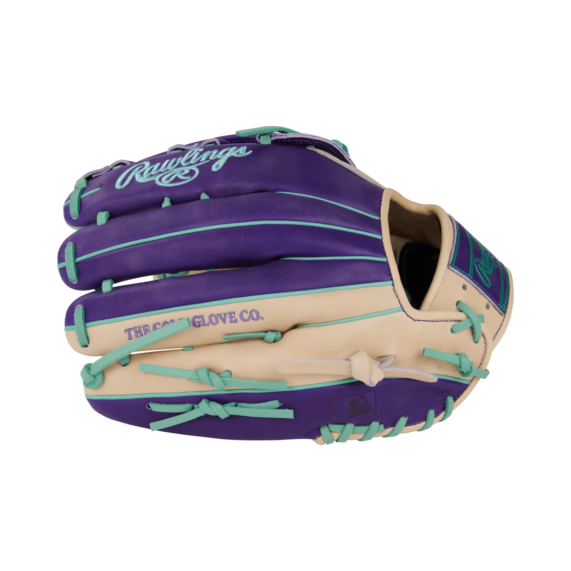 Rawlings Heart of the Hide Color Sync 9.0 Outfield Glove 12.75" Camel/Purple LHT - Image 4