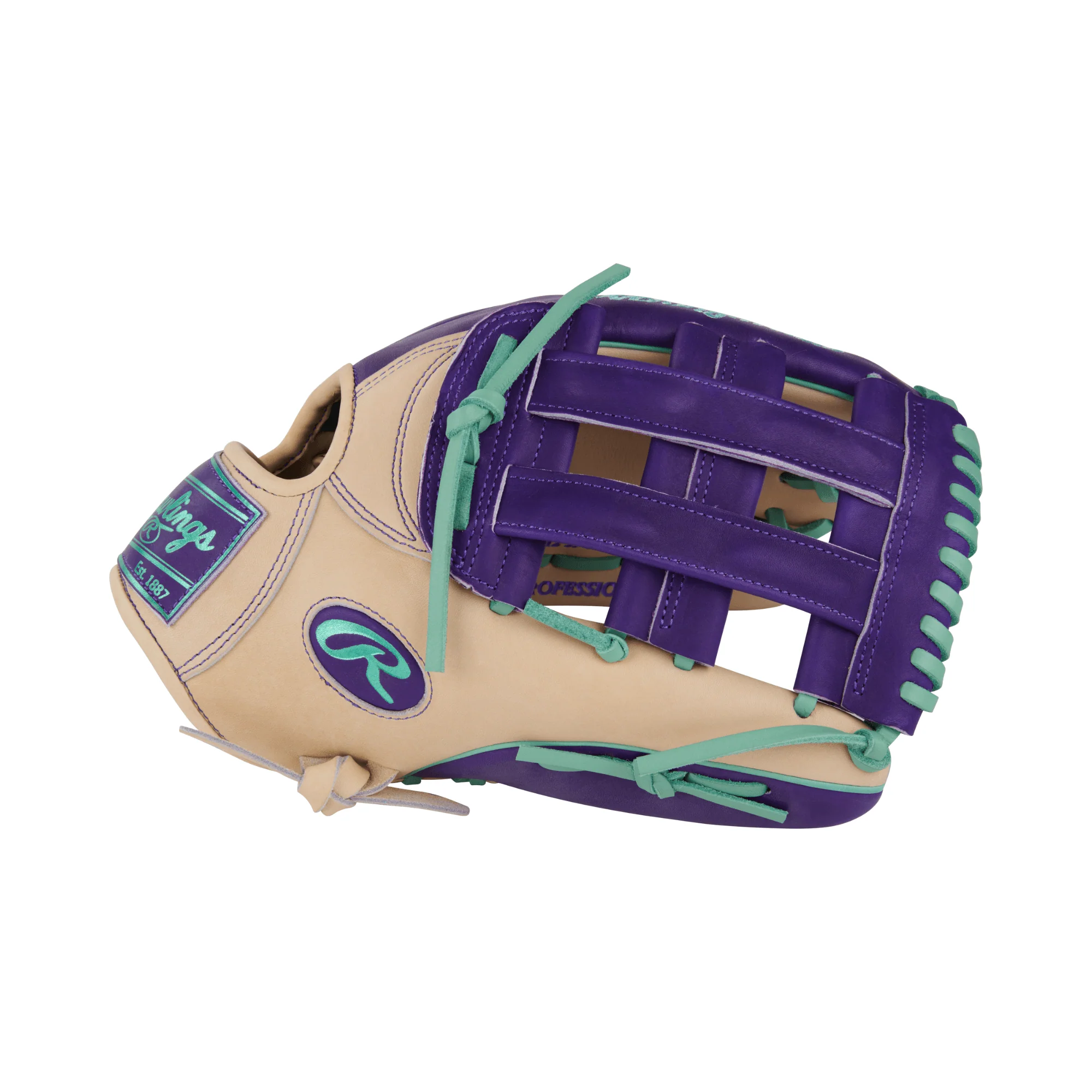 Rawlings Heart of the Hide Color Sync 9.0 Outfield Glove 12.75" Camel/Purple LHT - Image 5