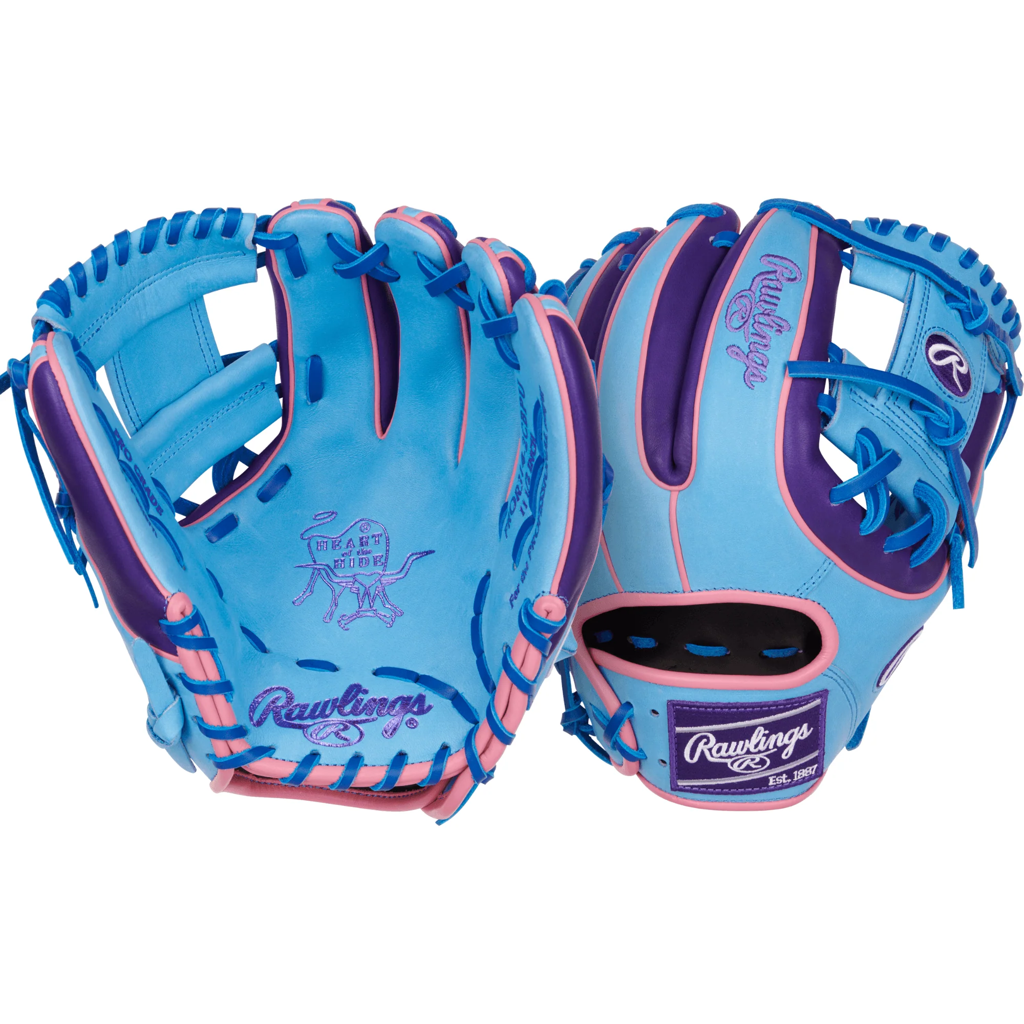 Rawlings Heart of the Hide Colorsync 9.0 Infield Glove 11.5" Columbia/Purple/Pink - Image 6