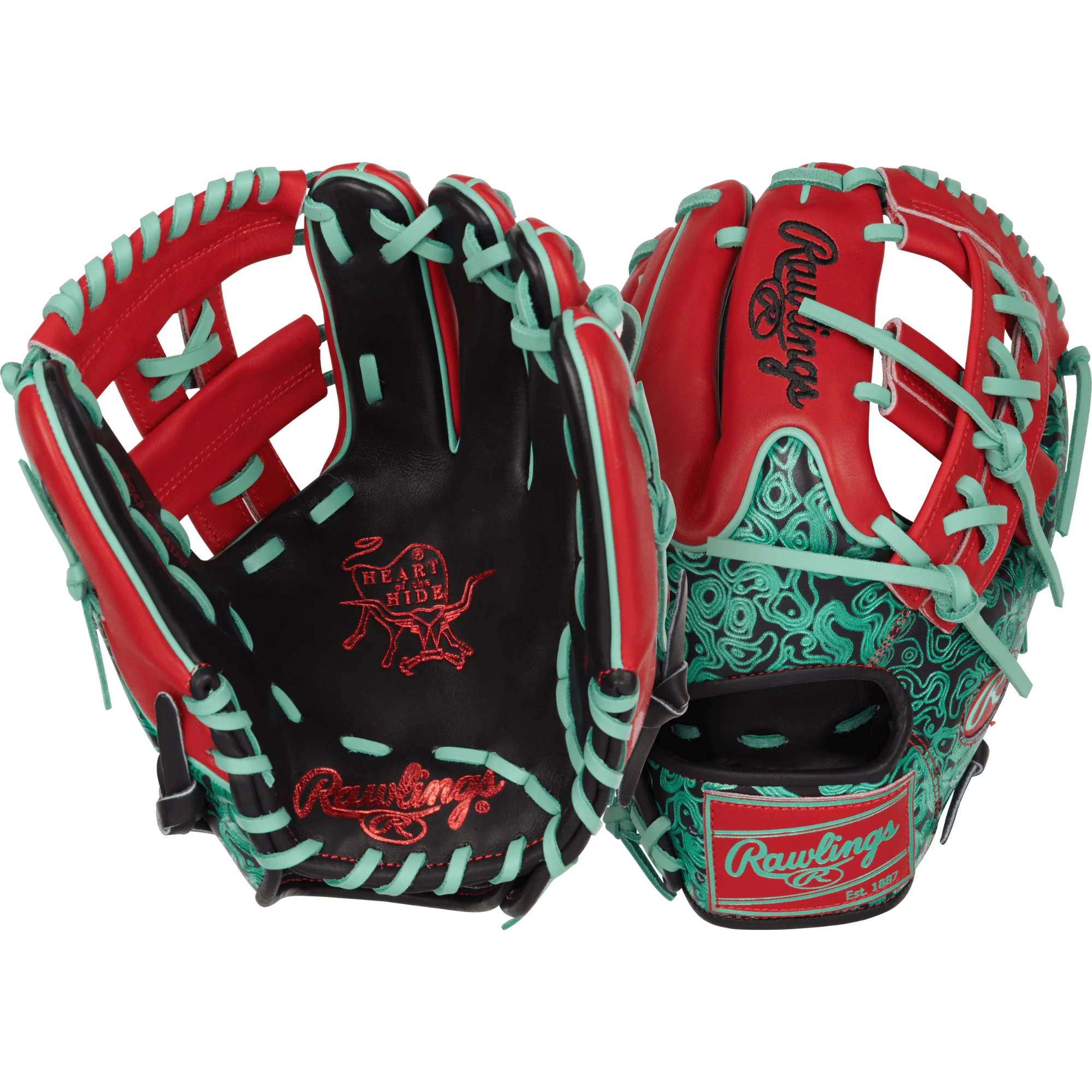 Rawlings Heart of the Hide Colorsync 9.0 Infield Glove 11.5" Mint Geoprint - Image 6