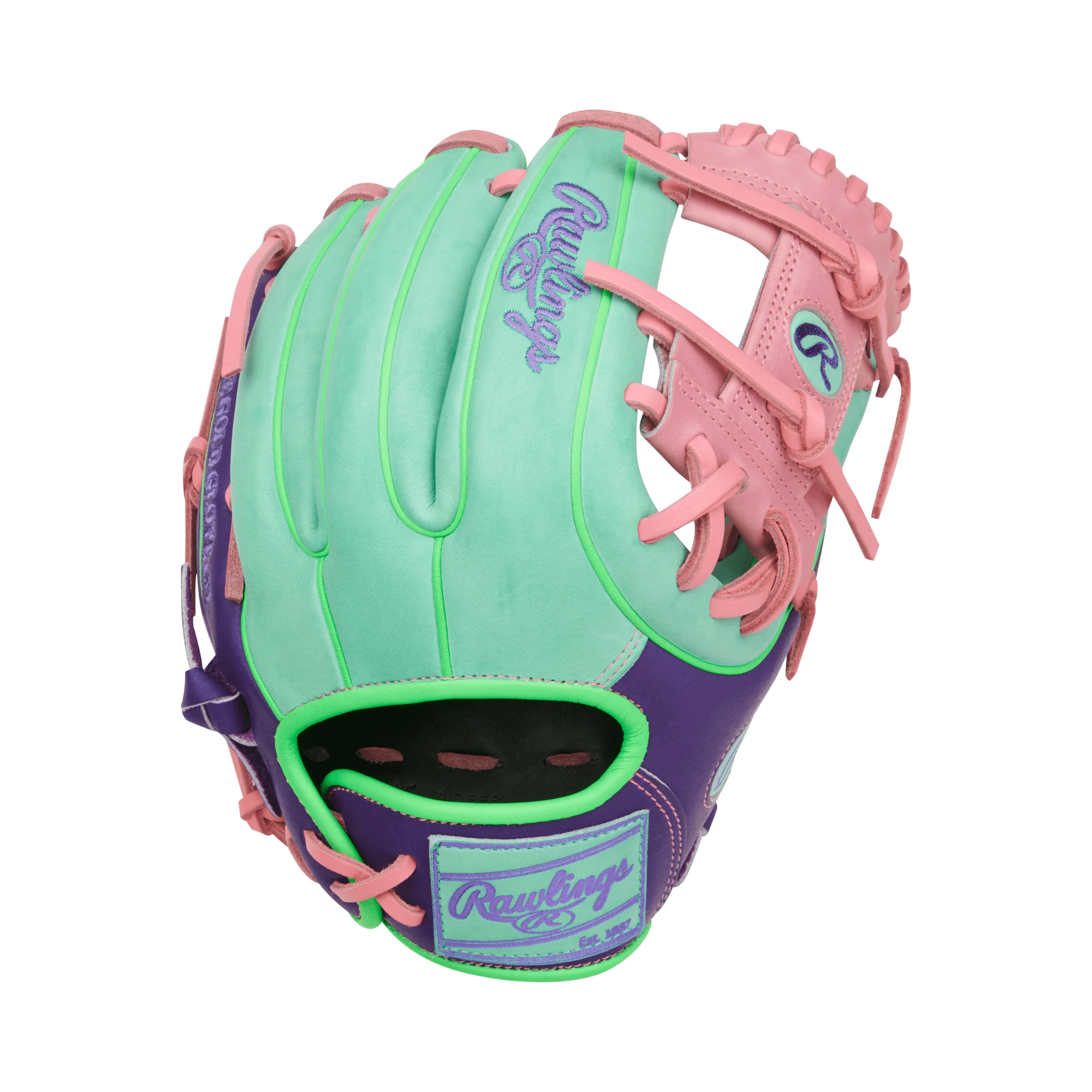 Rawlings Heart of the Hide Contour Fit Infield Baseball Glove 11.5" Mint/Purple/Pink - Image 2