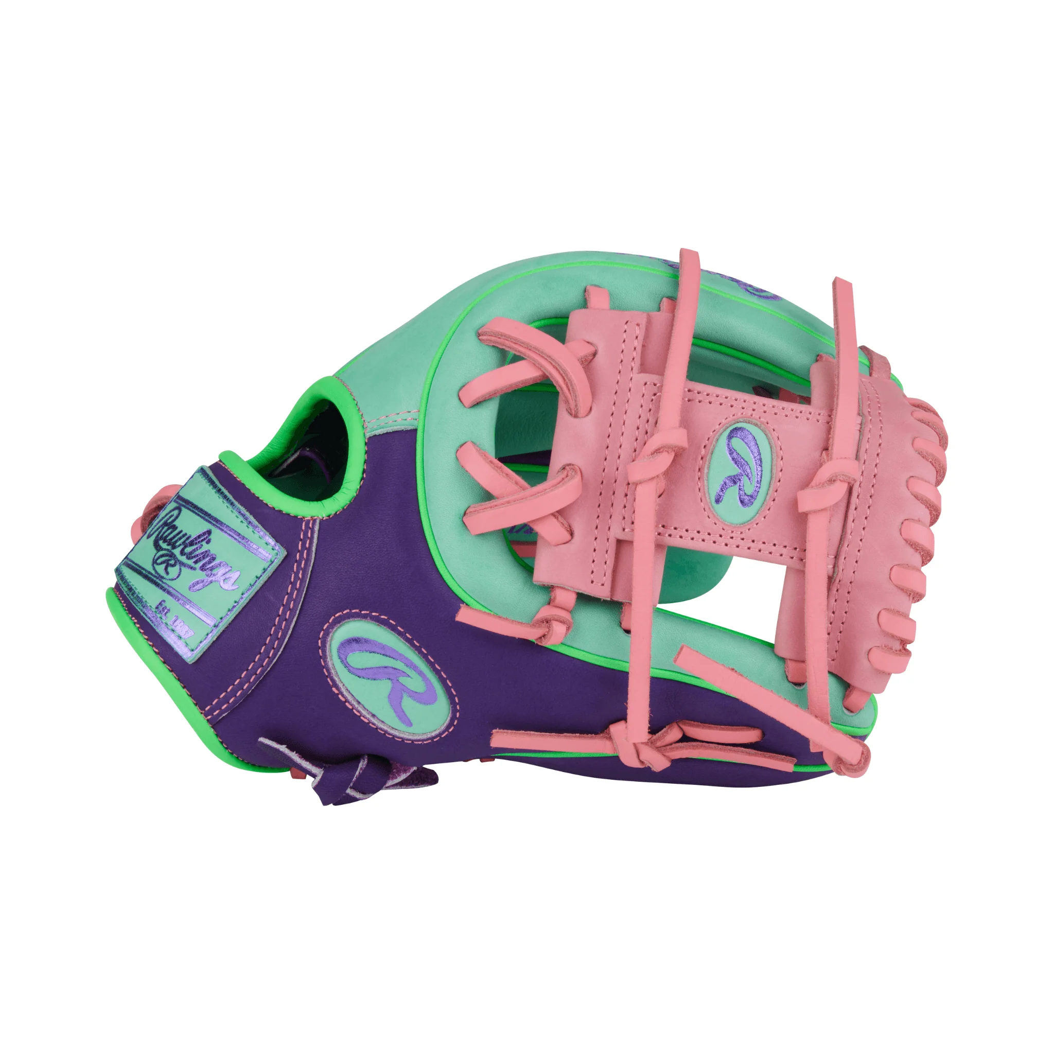 Rawlings Heart of the Hide Contour Fit Infield Baseball Glove 11.5" Mint/Purple/Pink - Image 4