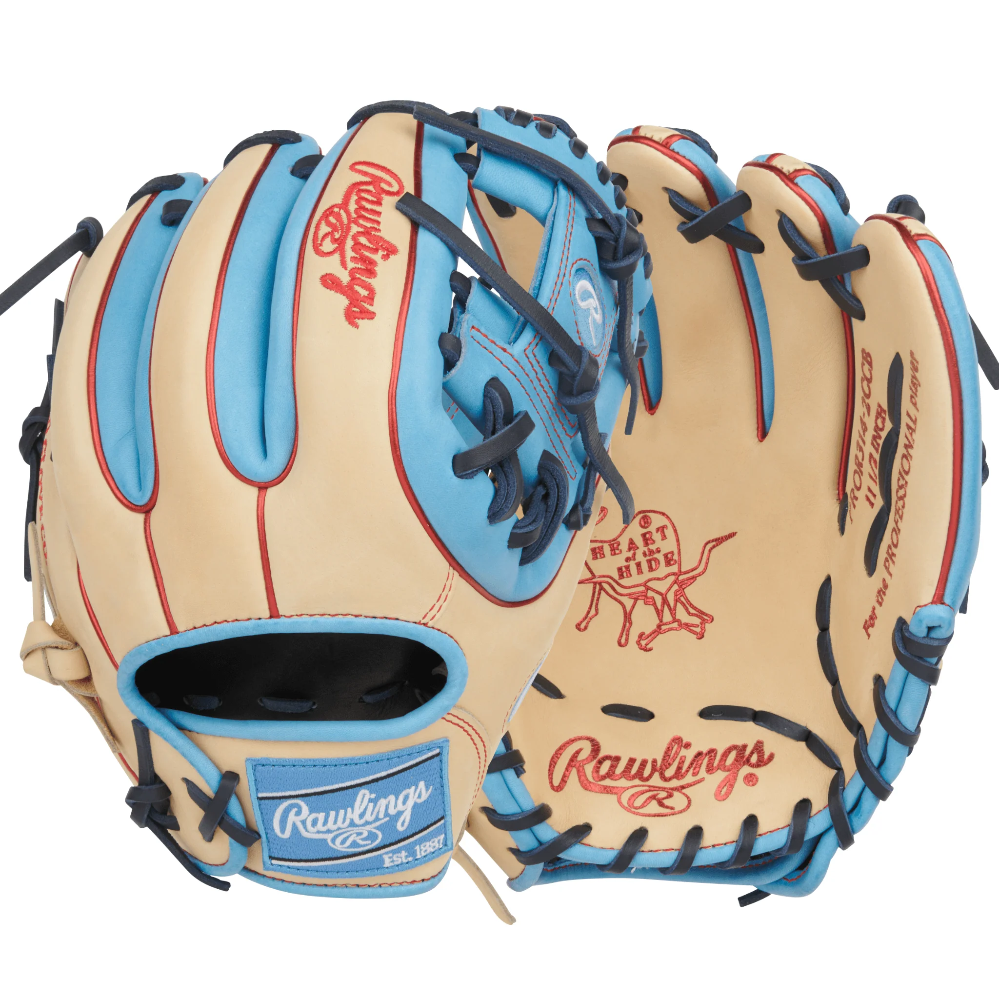 Rawlings Heart of the Hide Series Infield Baseball Glove 11.5" Camel/Columbia Blue