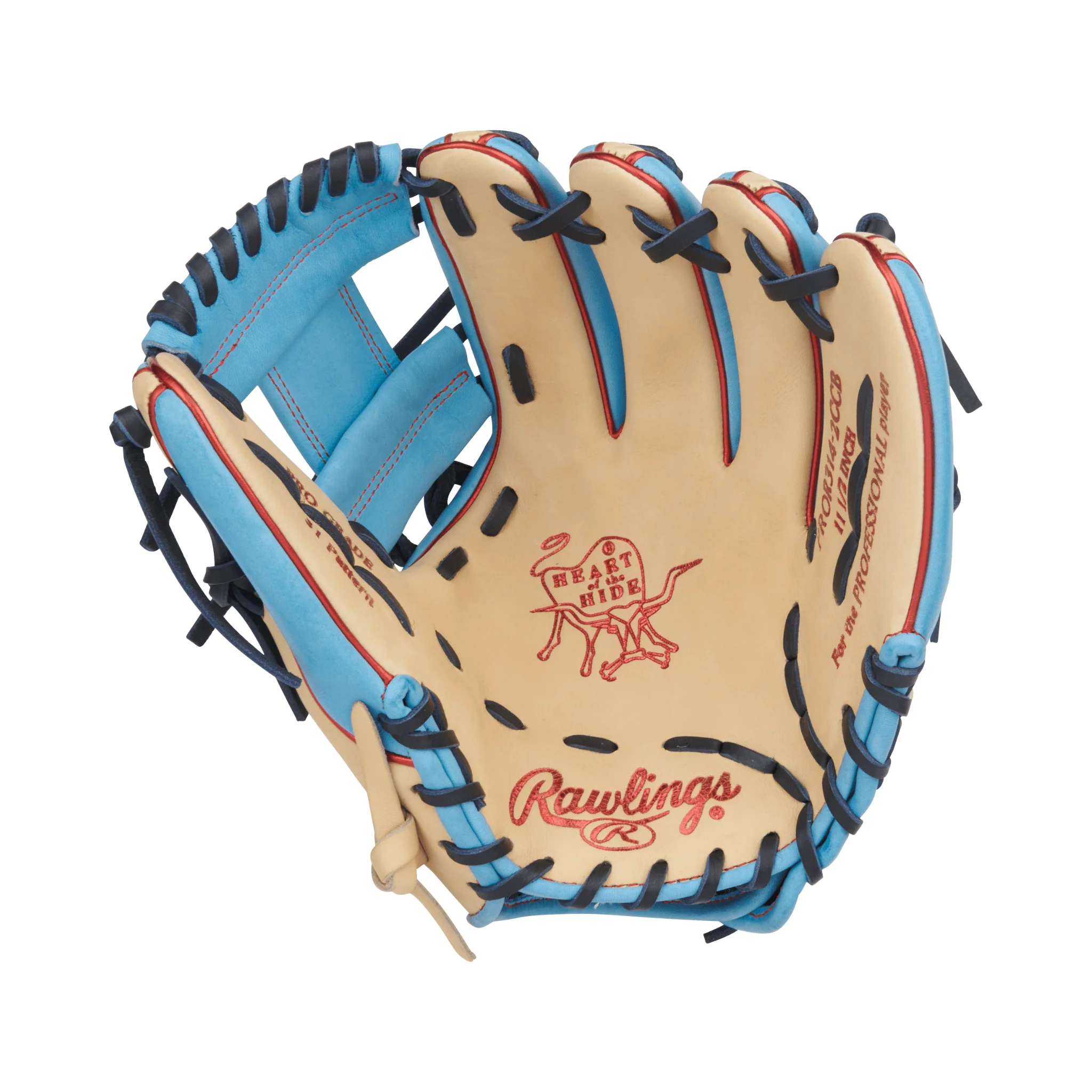 Rawlings Heart of the Hide Series Infield Baseball Glove 11.5" Camel/Columbia Blue - Image 3