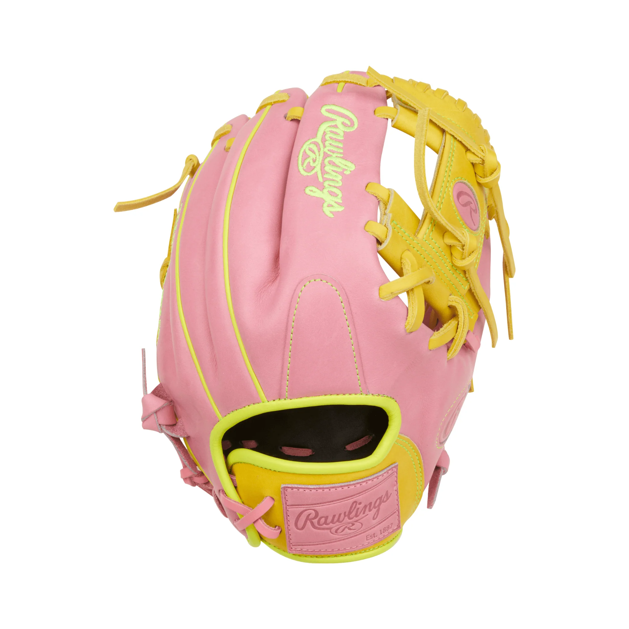 Rawlings Heart of the Hide Series Contour Fit Infield Baseball Glove 11.5" Pink/Yellow - Image 2